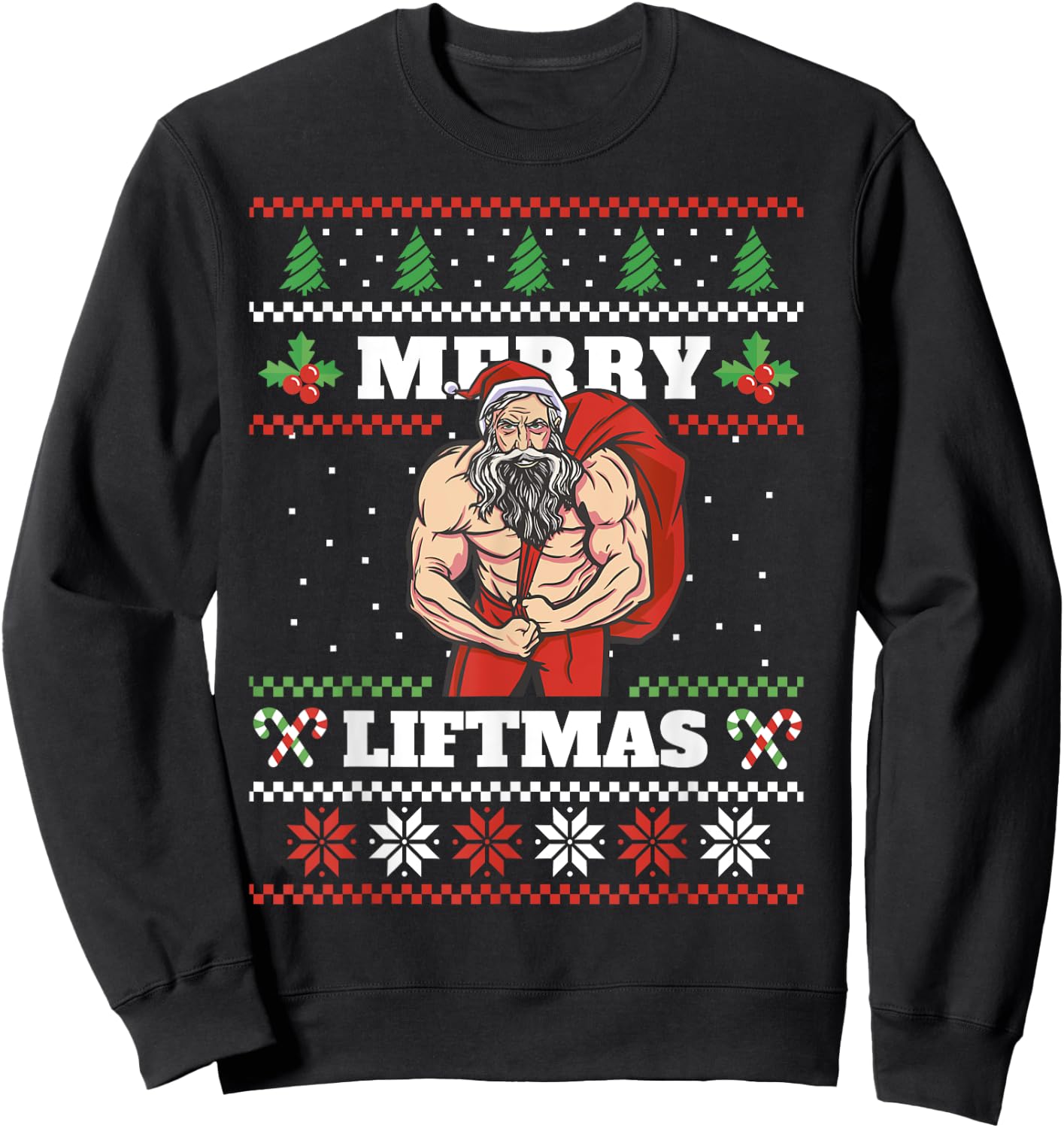 Funny Muscle Santa Lifting Christmas Ugly Christmas Sweatshirt - Sweatshirt | Black