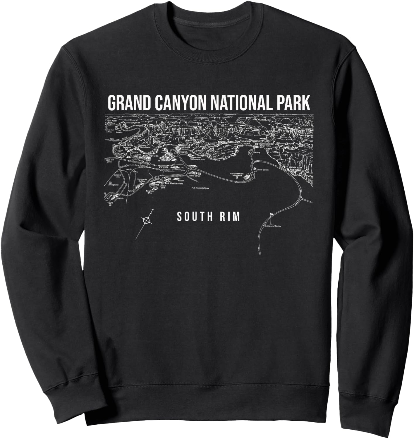 Grand Canyon National Park South Rim Map Sweatshirt - Sweatshirt | Black