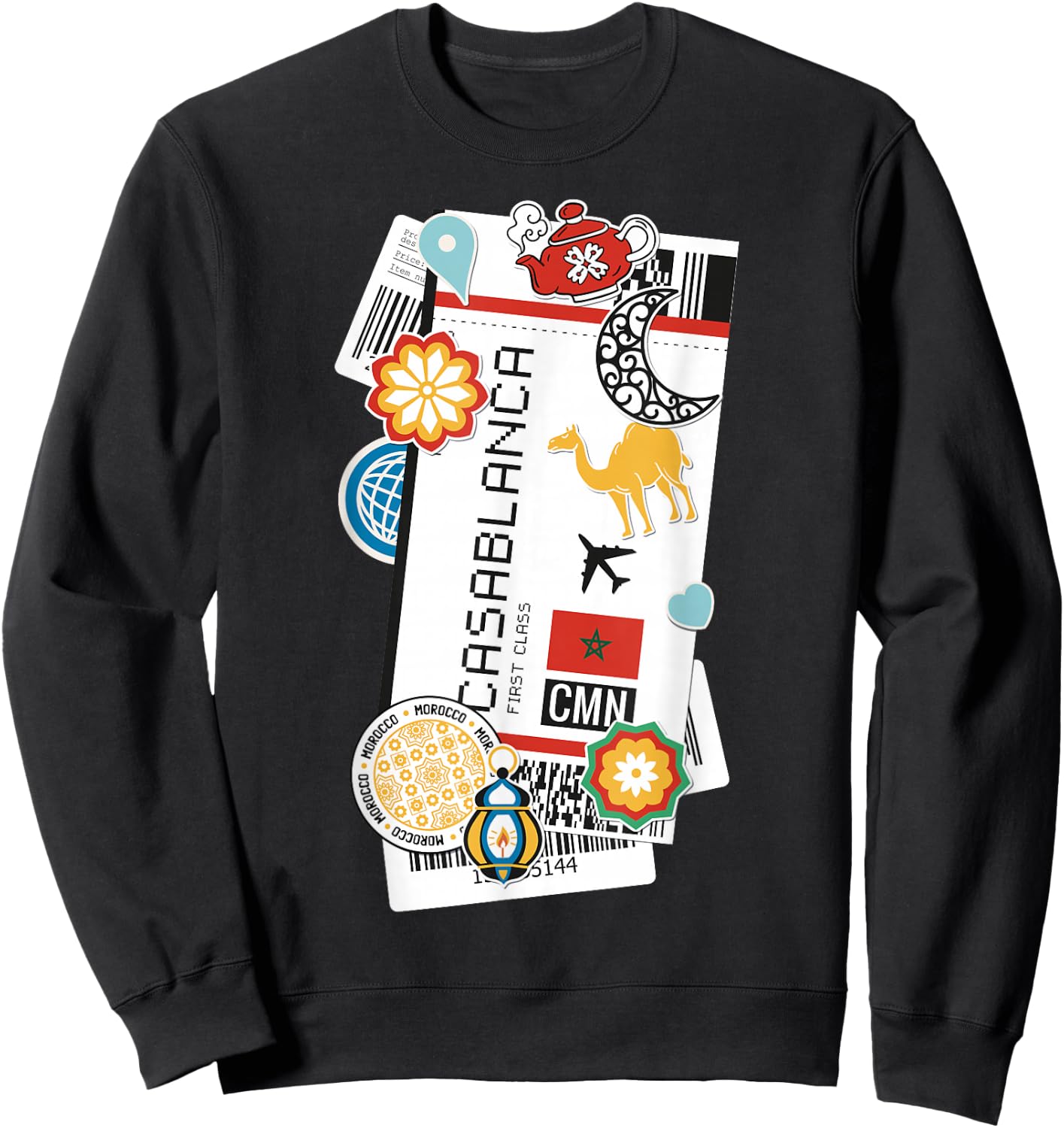 Casablanca Air Ticket Boarding Pass Plane Morroco Travel Sweatshirt - Sweatshirt | Black