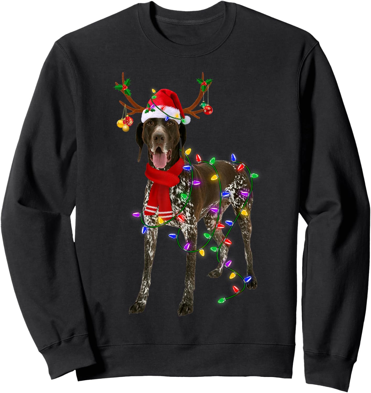 German Shorthaired Pointer Dog Tree Christmas Lights Pajama Sweatshirt - Sweatshirt | Black