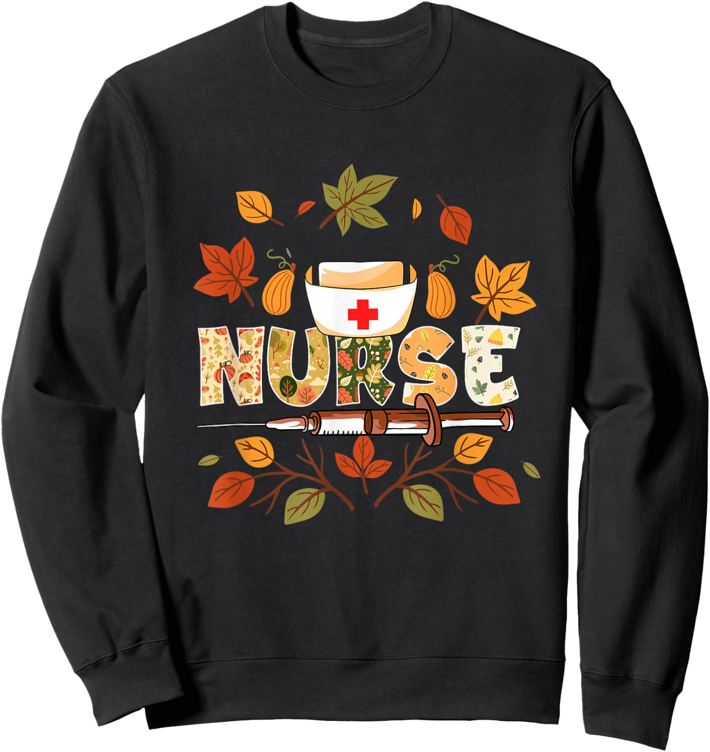 Autumn Fall Outfit Nurse Thankful Grateful Blessed Sweatshirt - Sweatshirt | Black