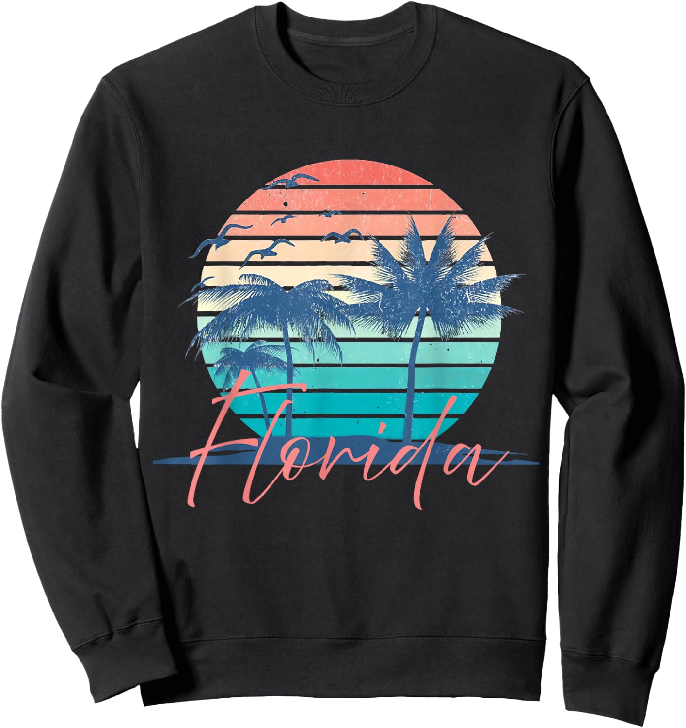 Florida Vintage Summer Vibes Beach Sunset Retro Palm Tree Sweatshirt - Sweatshirt | Black