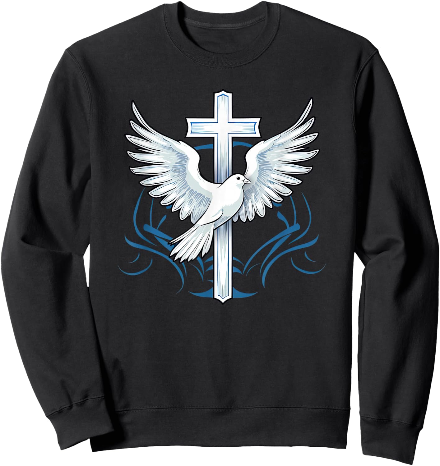 Holy Spirit Dove Praise Jesus Baptism of Jesus Cross Sweatshirt - Sweatshirt | Black