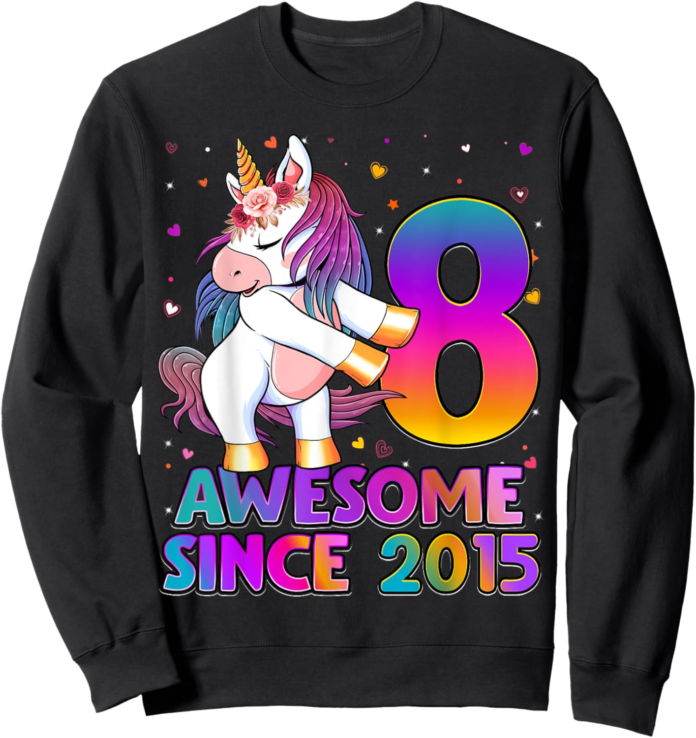 8 Years Old Unicorn Flossing 8th Birthday Girl Unicorn Party Sweatshirt - Sweatshirt | Black