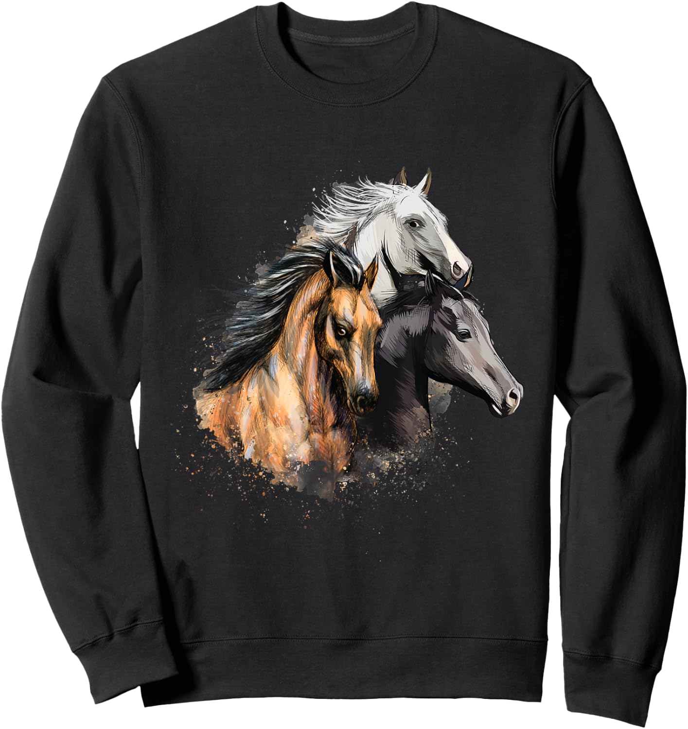 3 Horses - Horse Animal Lover Horseman Equestrian Riding Sweatshirt - Sweatshirt | Black