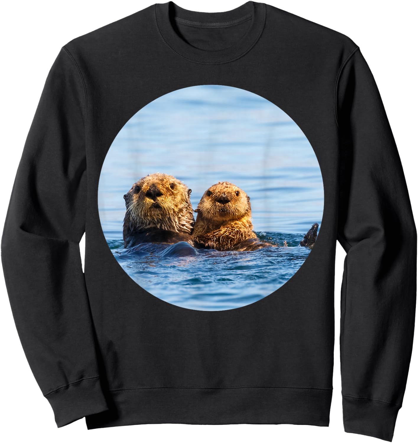 Cute Mom and Baby Sea Otter Swimming Seaotters Sweatshirt - Sweatshirt | Black