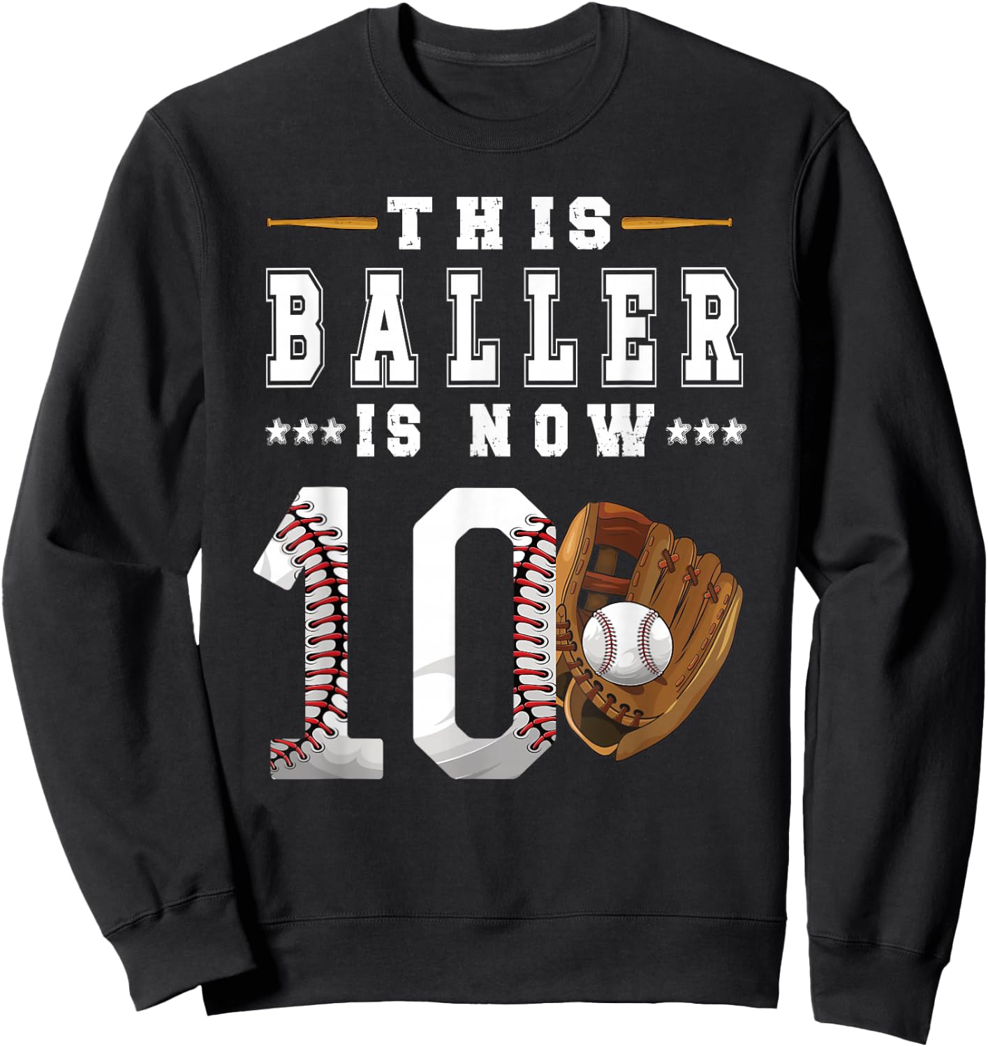 10th Birthday Baseball Boy Ten Year Old Baseball Player Sweatshirt - Sweatshirt | Black