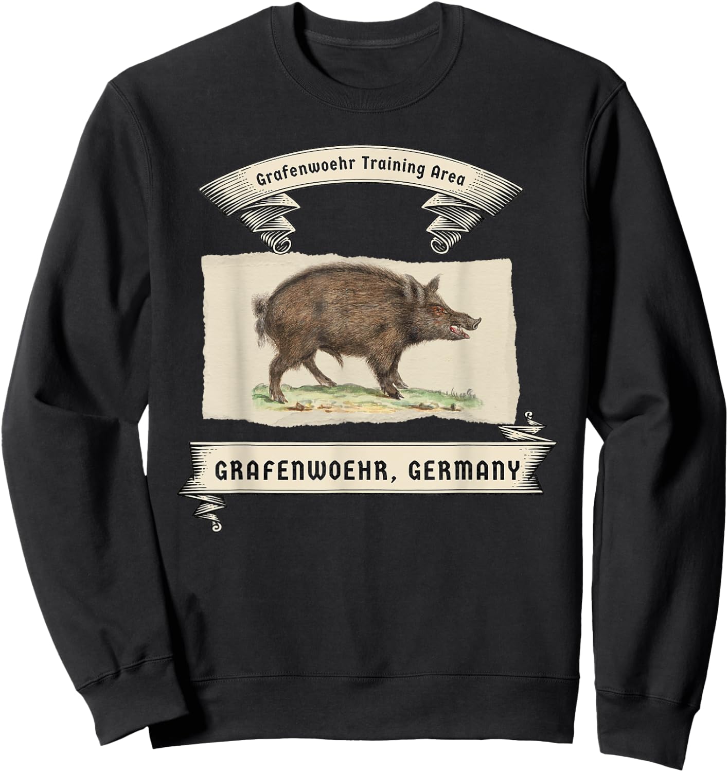 Vintage Grafenwoehr Boar Hunt Sweatshirt - Sweatshirt | Black