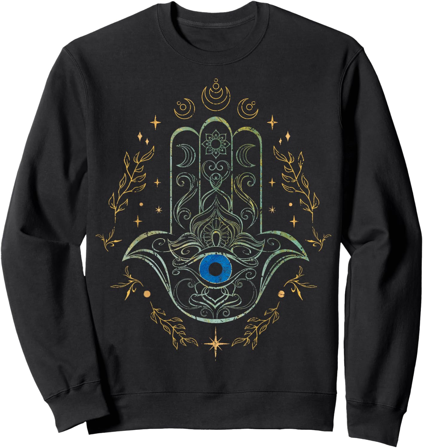 Evil Eye Hamsa Hand Nazar Amulet Protection Celestial Yoga Sweatshirt - Sweatshirt | Black