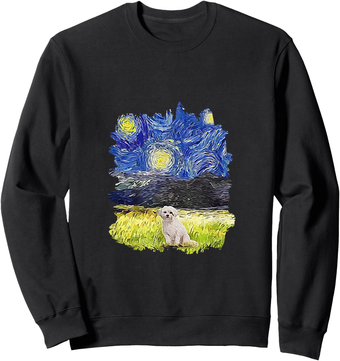 Starry Night Impressionist - Dog Art Coton de Tulear Women Kids Sweatshirt - Sweatshirt | Black