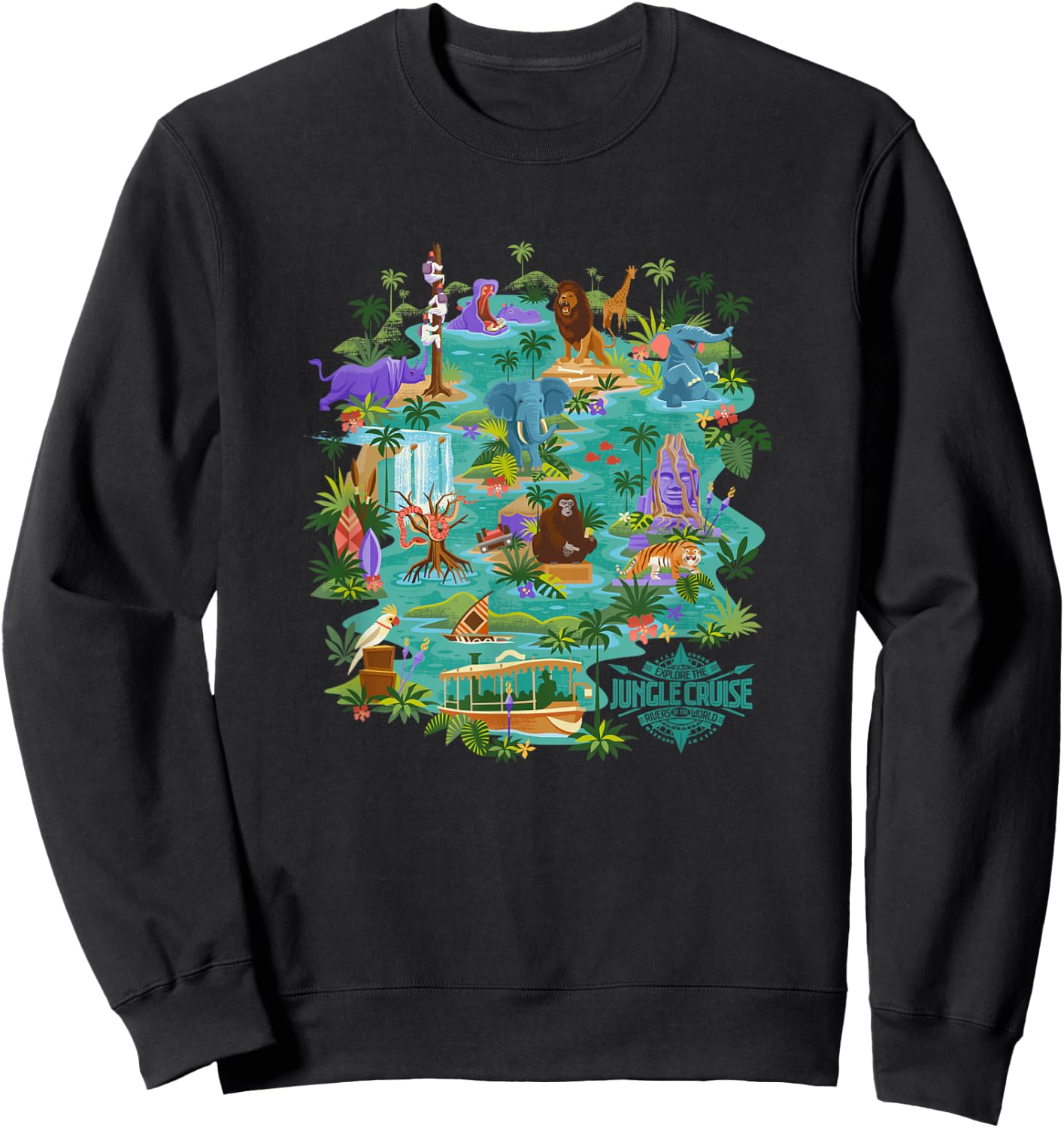Disney Jungle Cruise Explore The Rivers Of The World Map Sweatshirt - Sweatshirt | Black