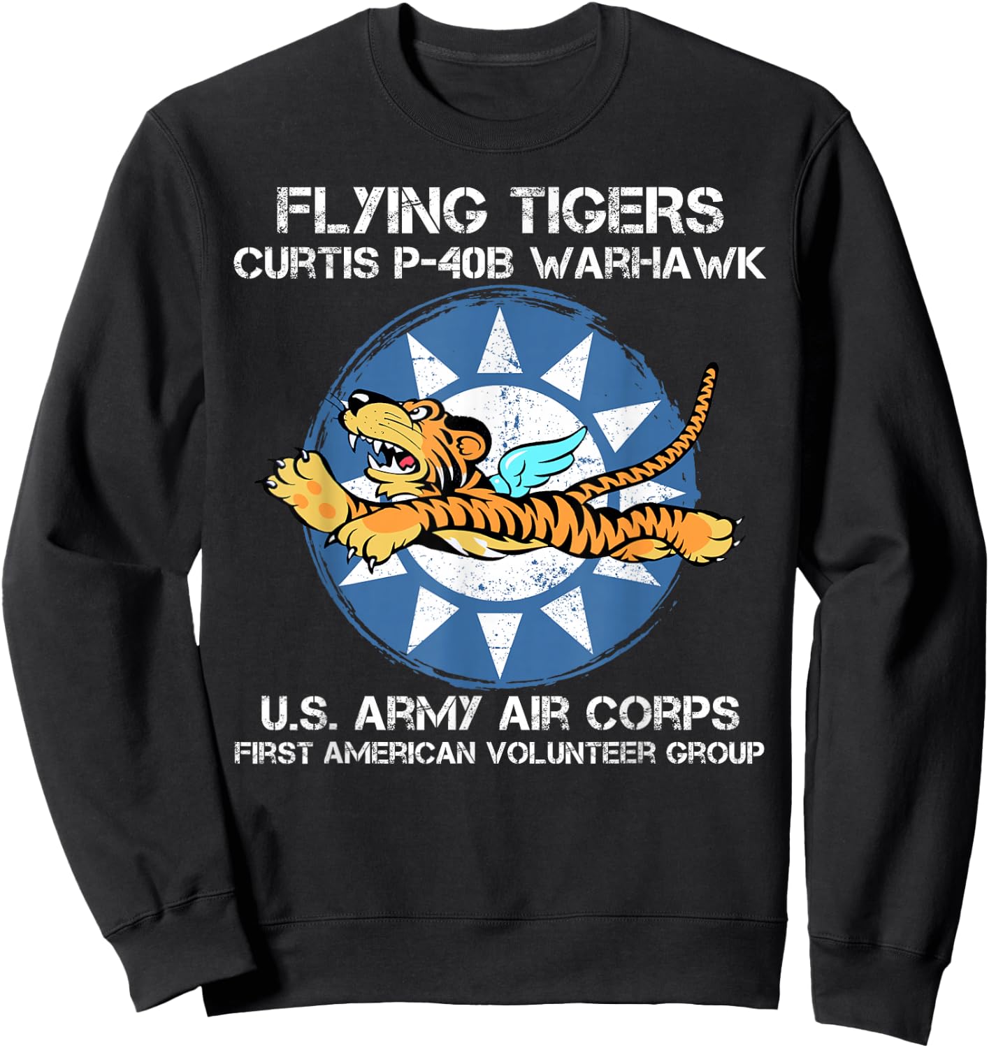 Flying Tigers Curtis P-40B Warhawk World War 2 Airplane Sweatshirt - Sweatshirt | Black
