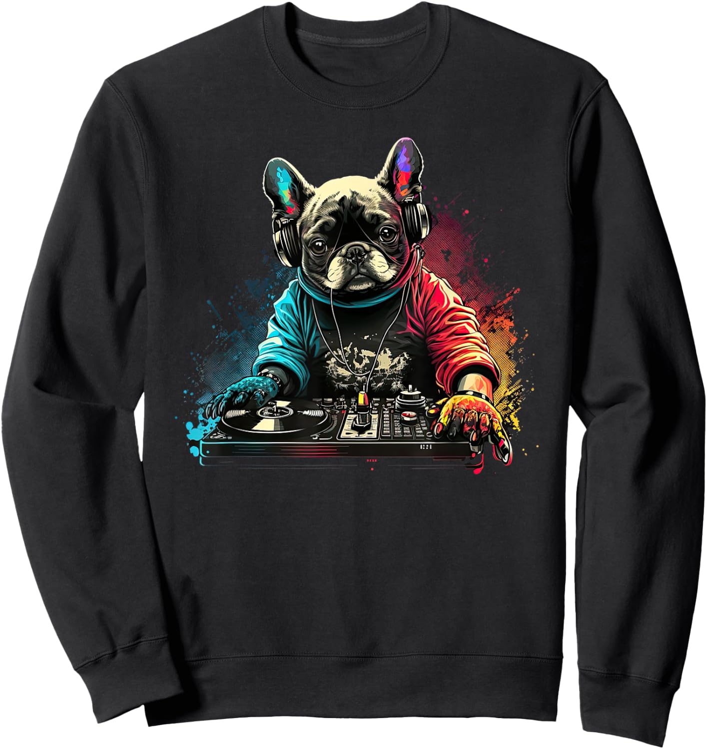 Funny French Bulldog Frenchie DJ Electronic EDM music Sweatshirt - Sweatshirt | Black