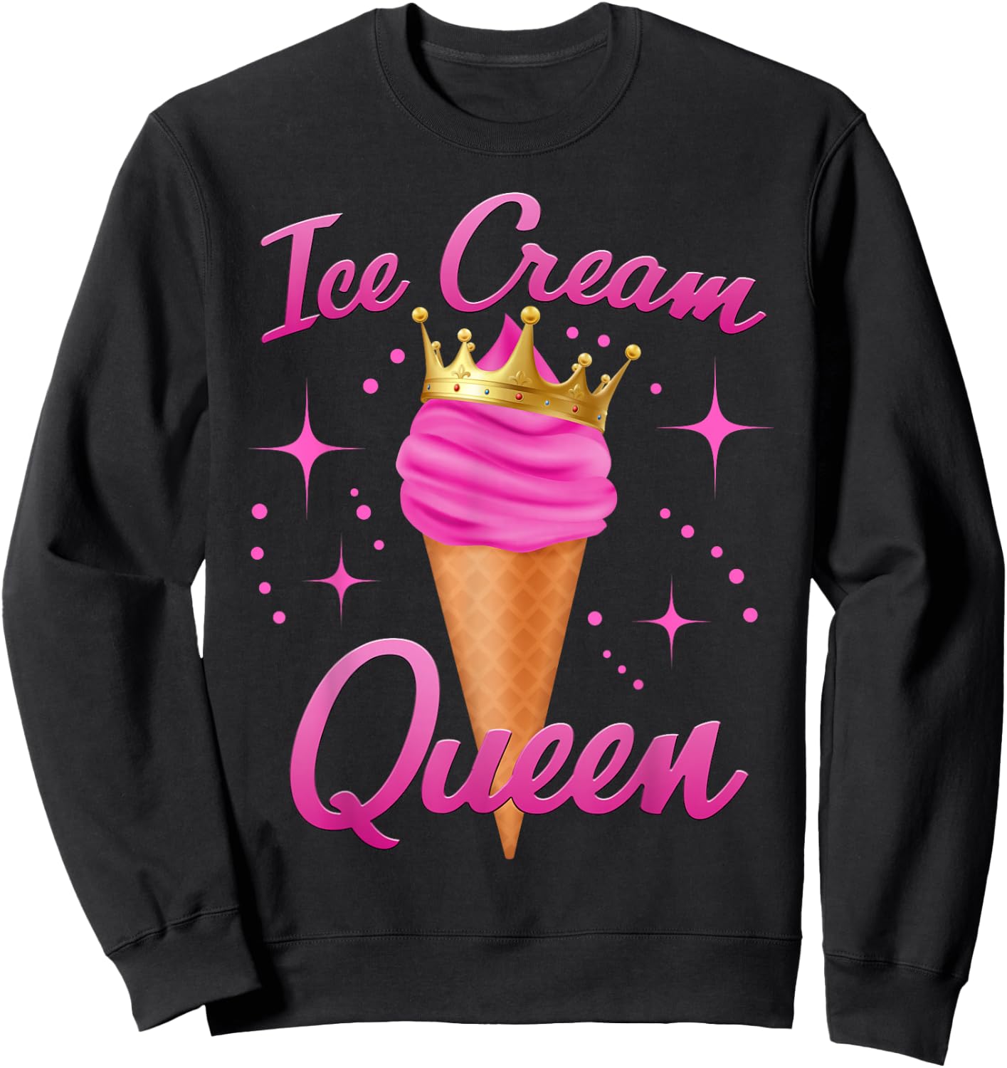 Ice Cream Queen Cute Summer Squad Sparkle Birthday Girl Sweatshirt - Sweatshirt | Black