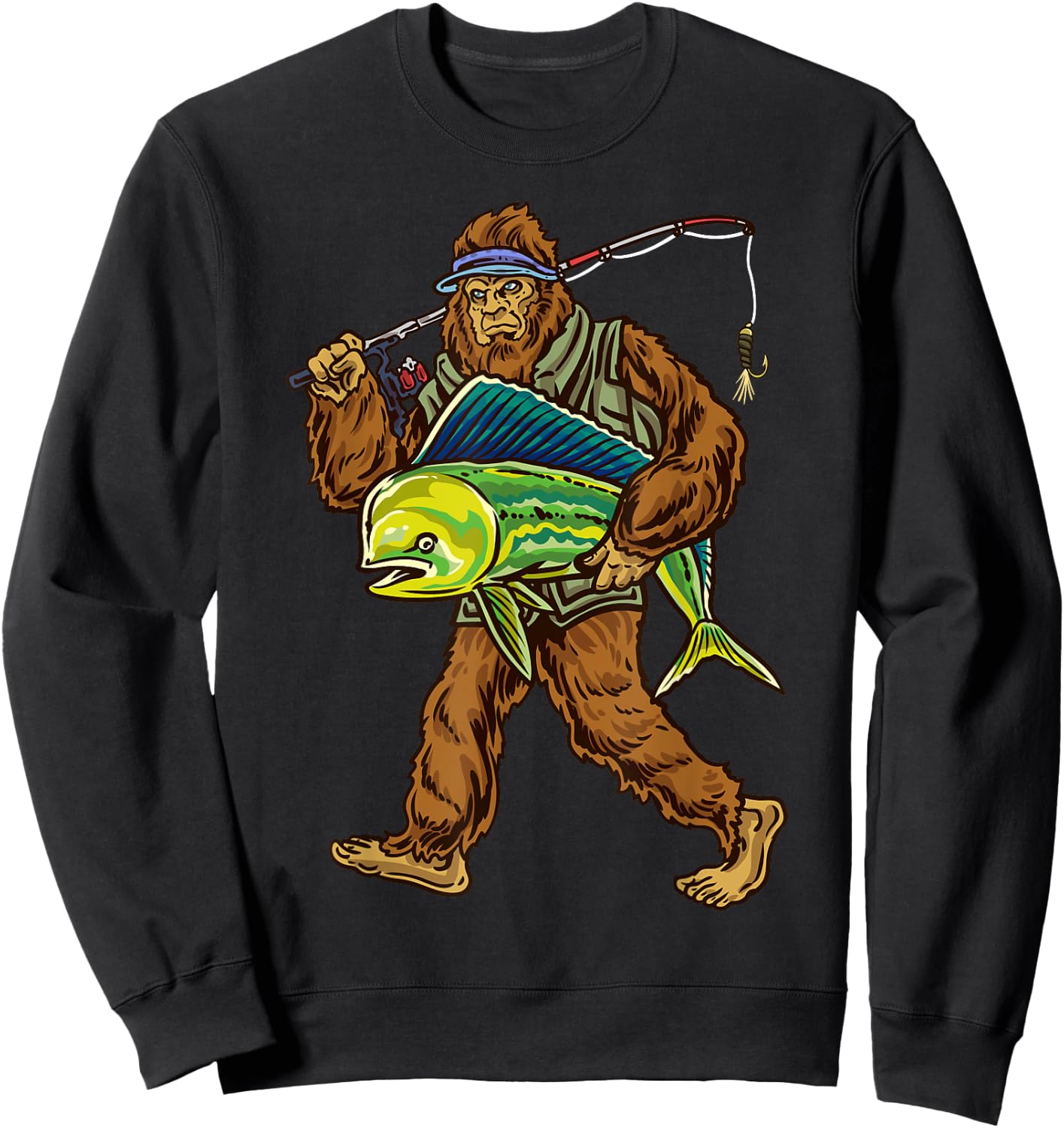 Mahi Fishing Bigfoot Ocean Dorado Fisherman Sweatshirt - Sweatshirt | Black