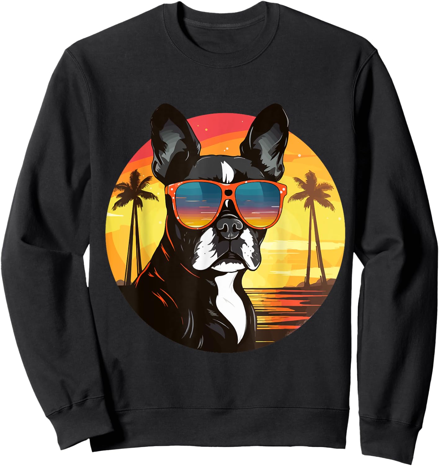 Boston Terrier Bostie Dog Breed Pet with Sunglasses Women Kids Sweatshirt - Sweatshirt | Black