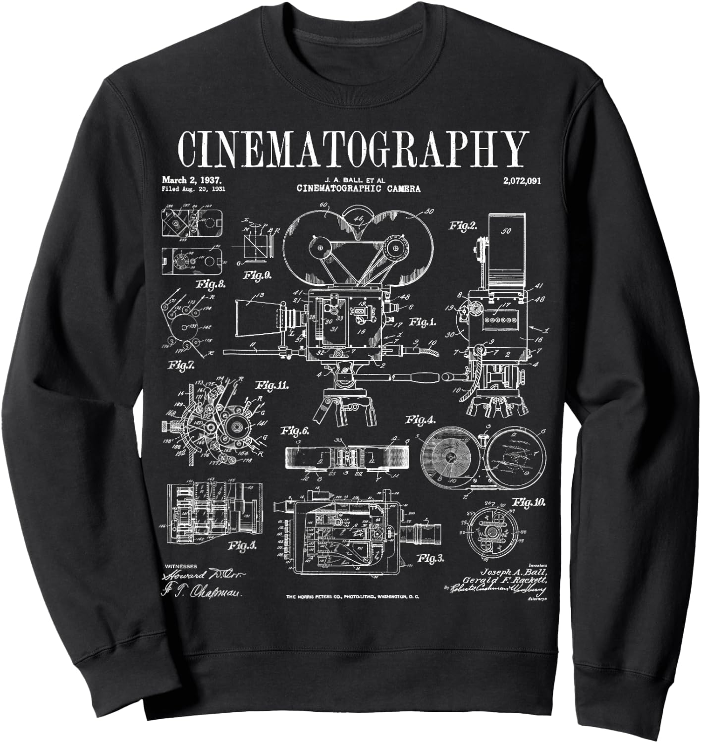 Cinematography Movie Film Camera Vintage Patent Print Sweatshirt - Sweatshirt | Black