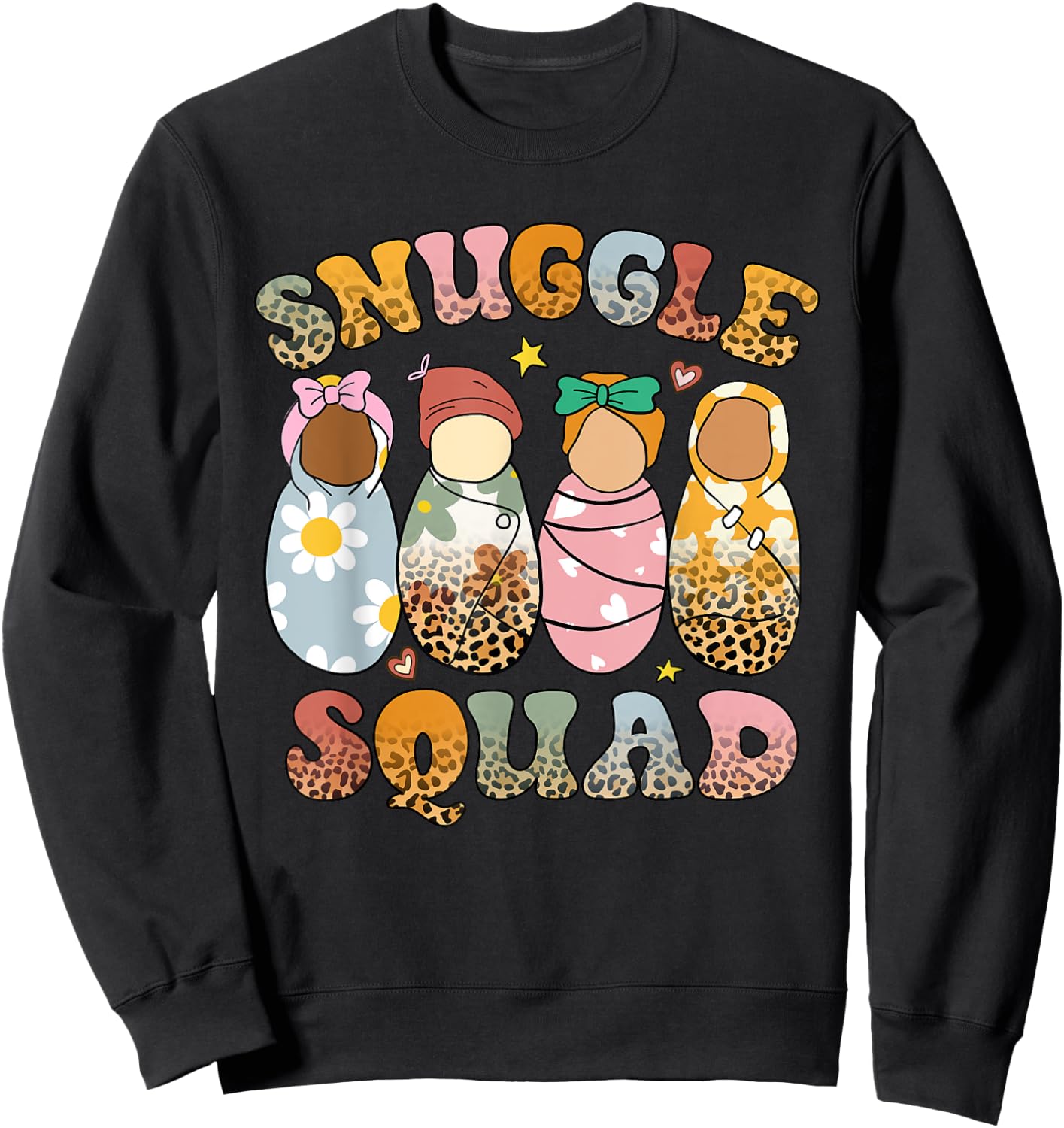 Retro Groovy Snuggle Squad Leopard Babies NICU Nurse Sweatshirt - Sweatshirt | Black