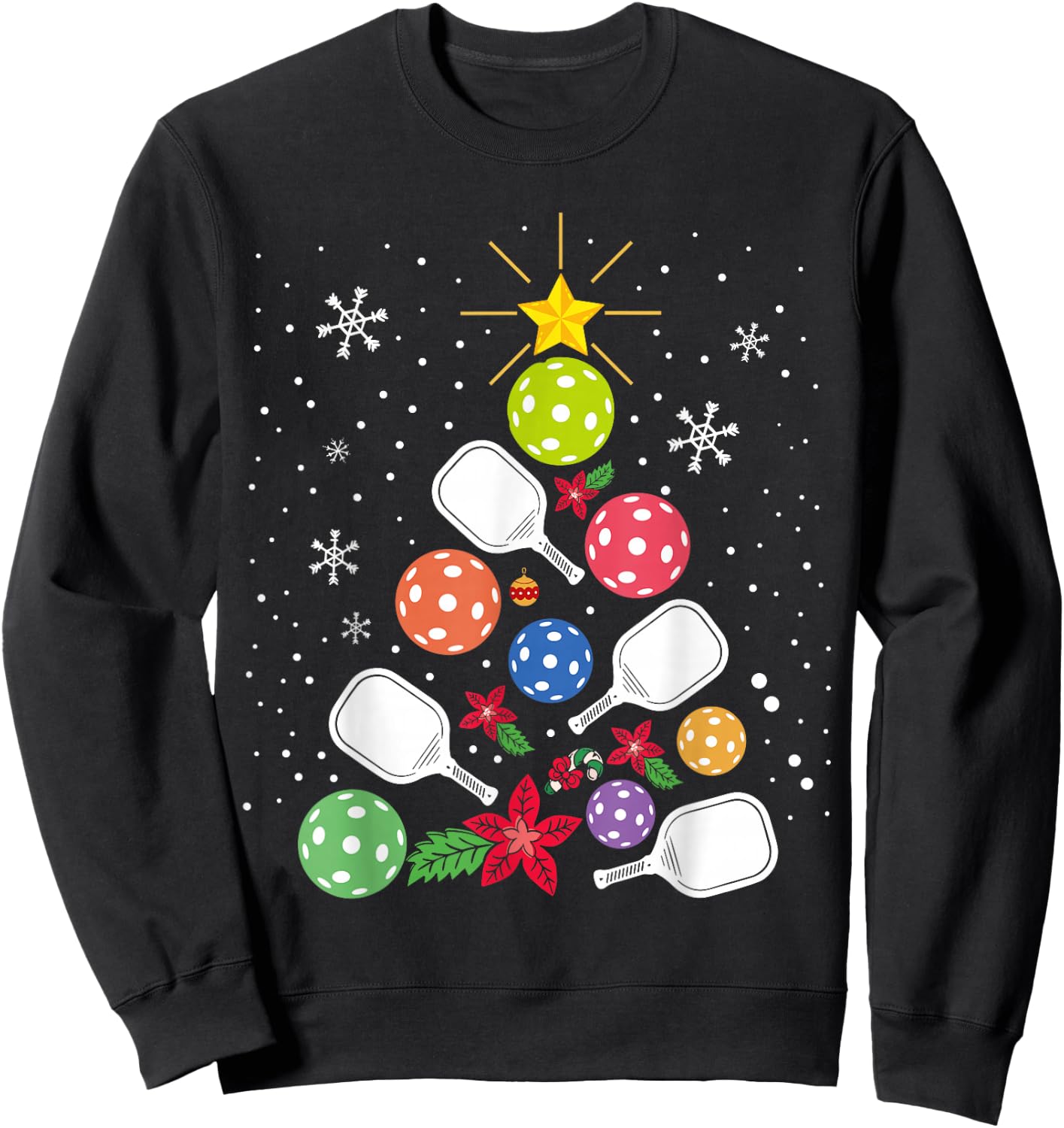 Pickleball Christmas Tree Santa Pickleball X-mas Lights Sweatshirt - Sweatshirt | Black