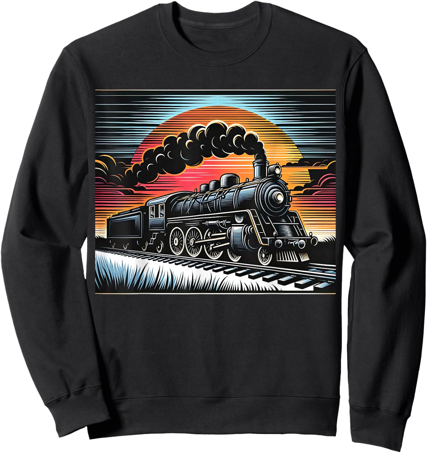 Vintage Steam Engine Train Locomotive Cool Sunset Railroad Sweatshirt - Sweatshirt | Black