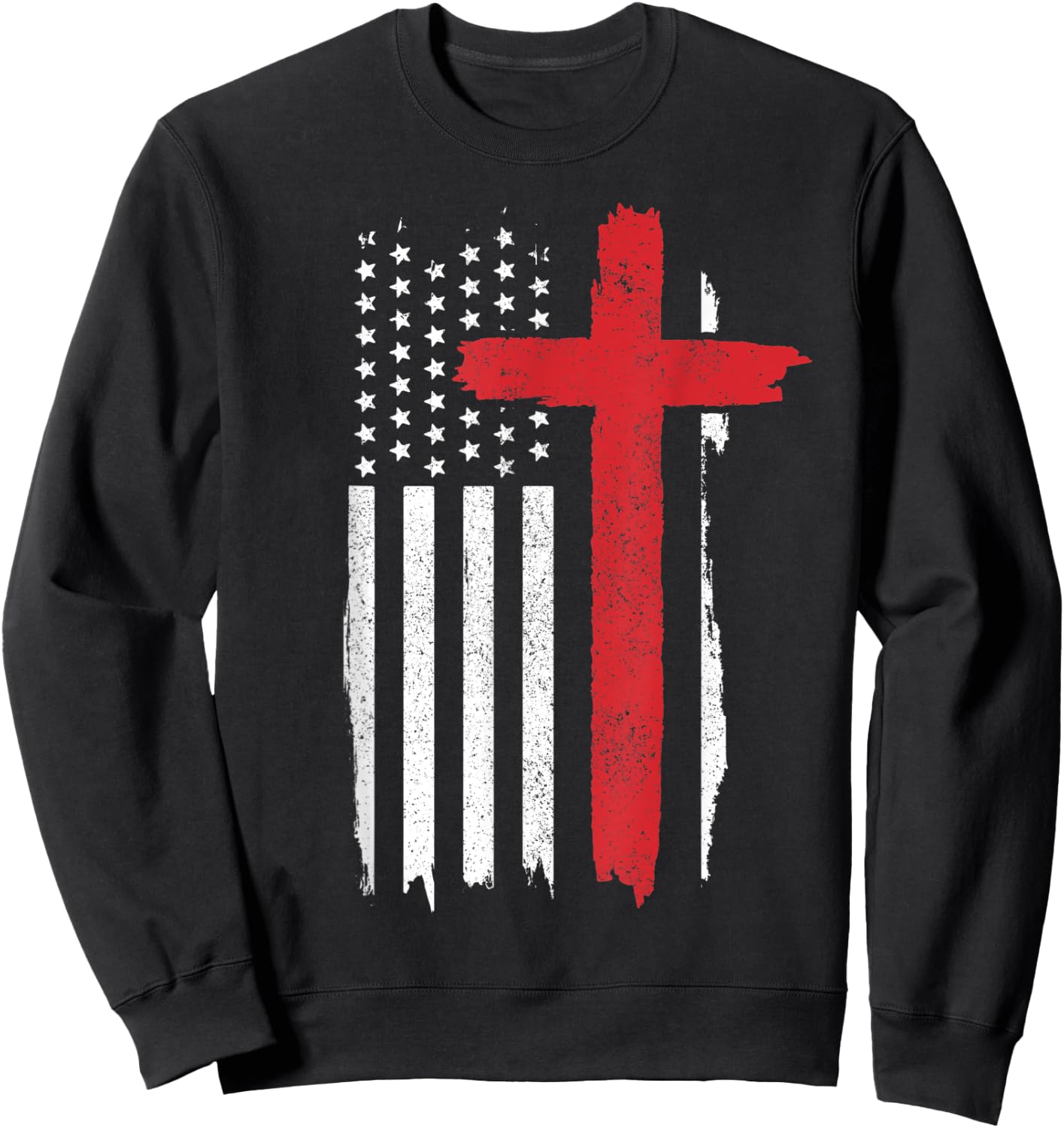 Patriotic Christian American Flag Cross Jesus Religious Men Sweatshirt - Sweatshirt | Black