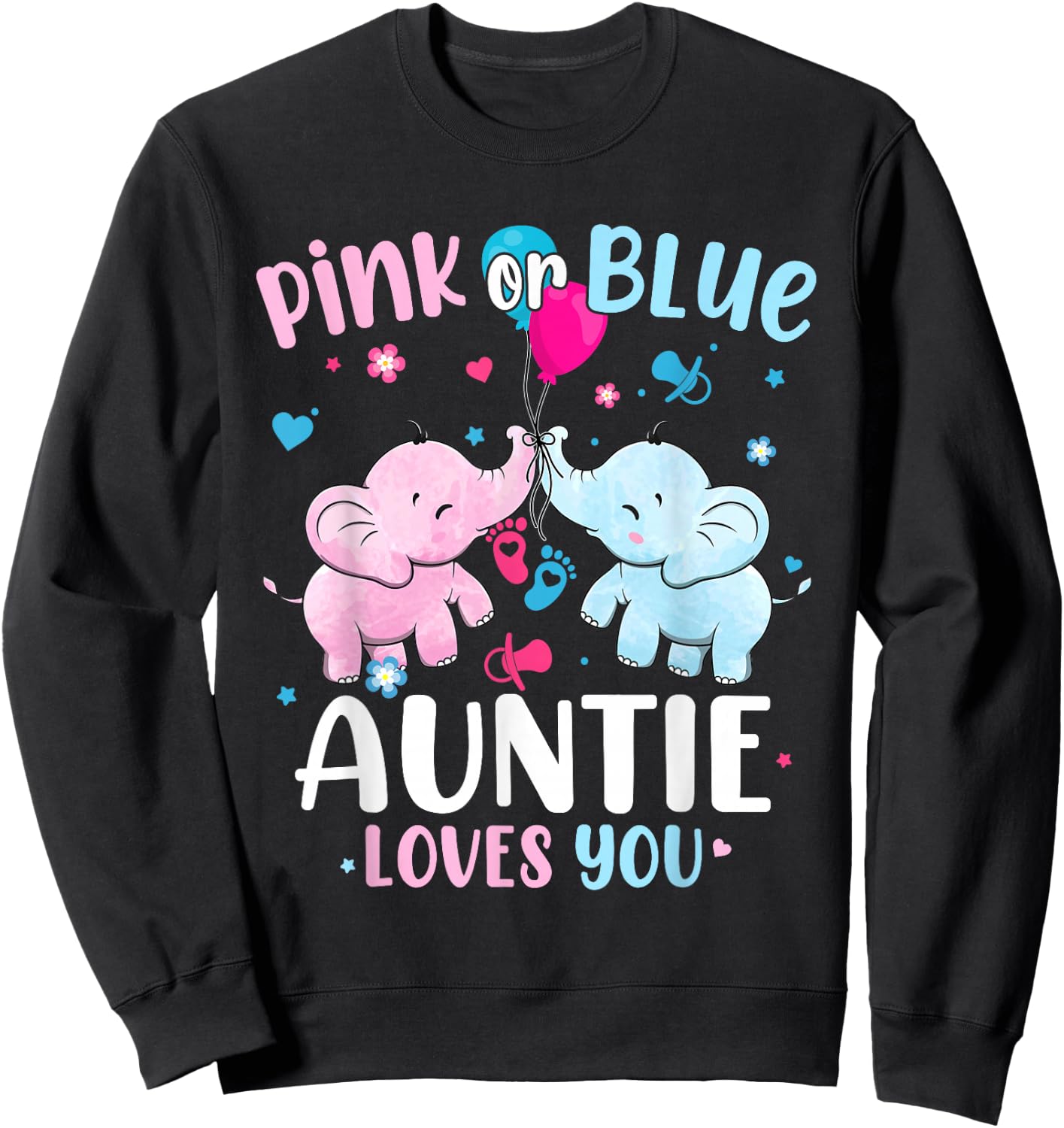Pink or Blue Auntie Loves You Gender Reveal Elephant Sweatshirt - Sweatshirt | Black