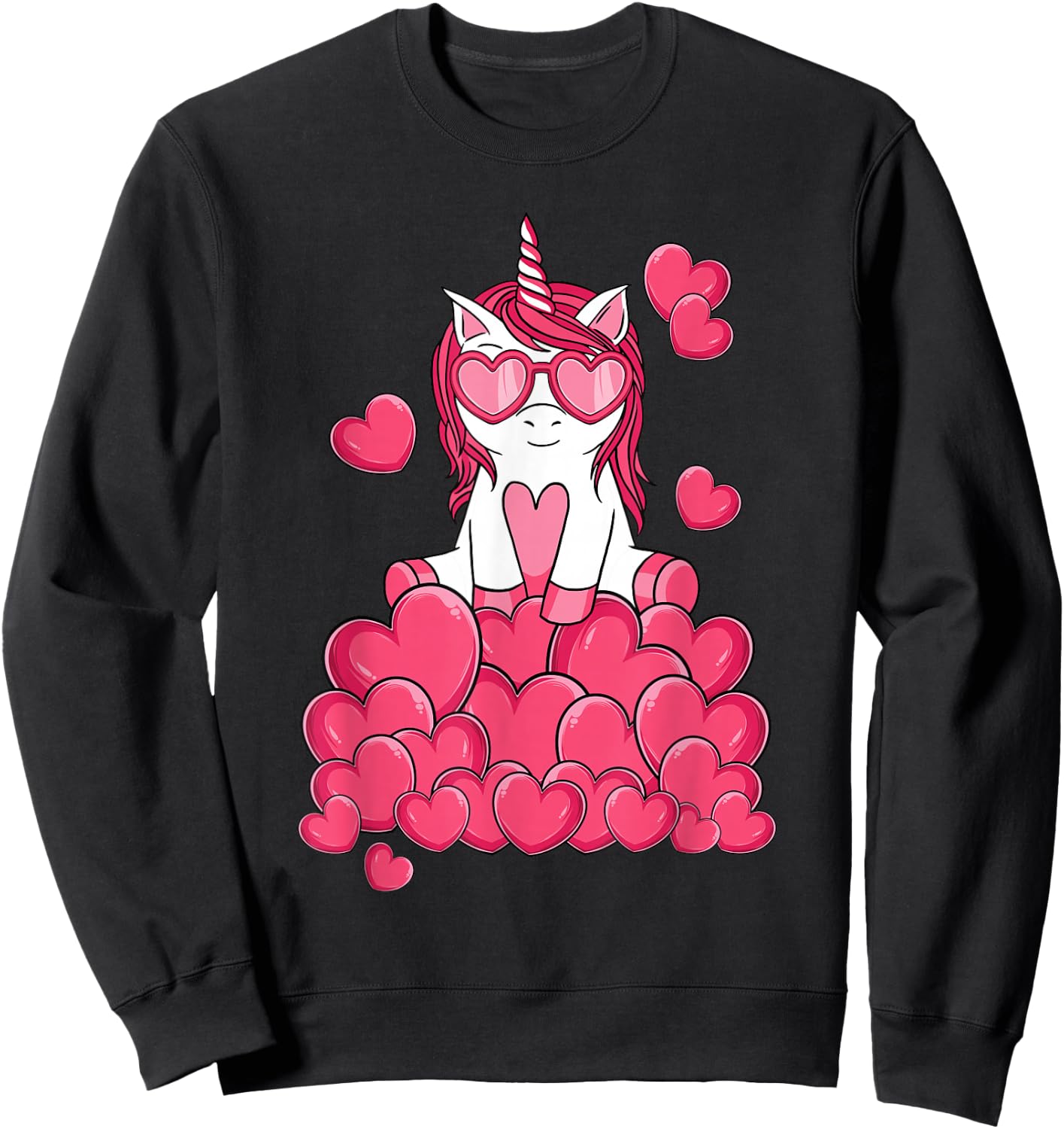 Cute Unicorn Lover Valentines Day Heart Girls Kids Sweatshirt - Sweatshirt | Black