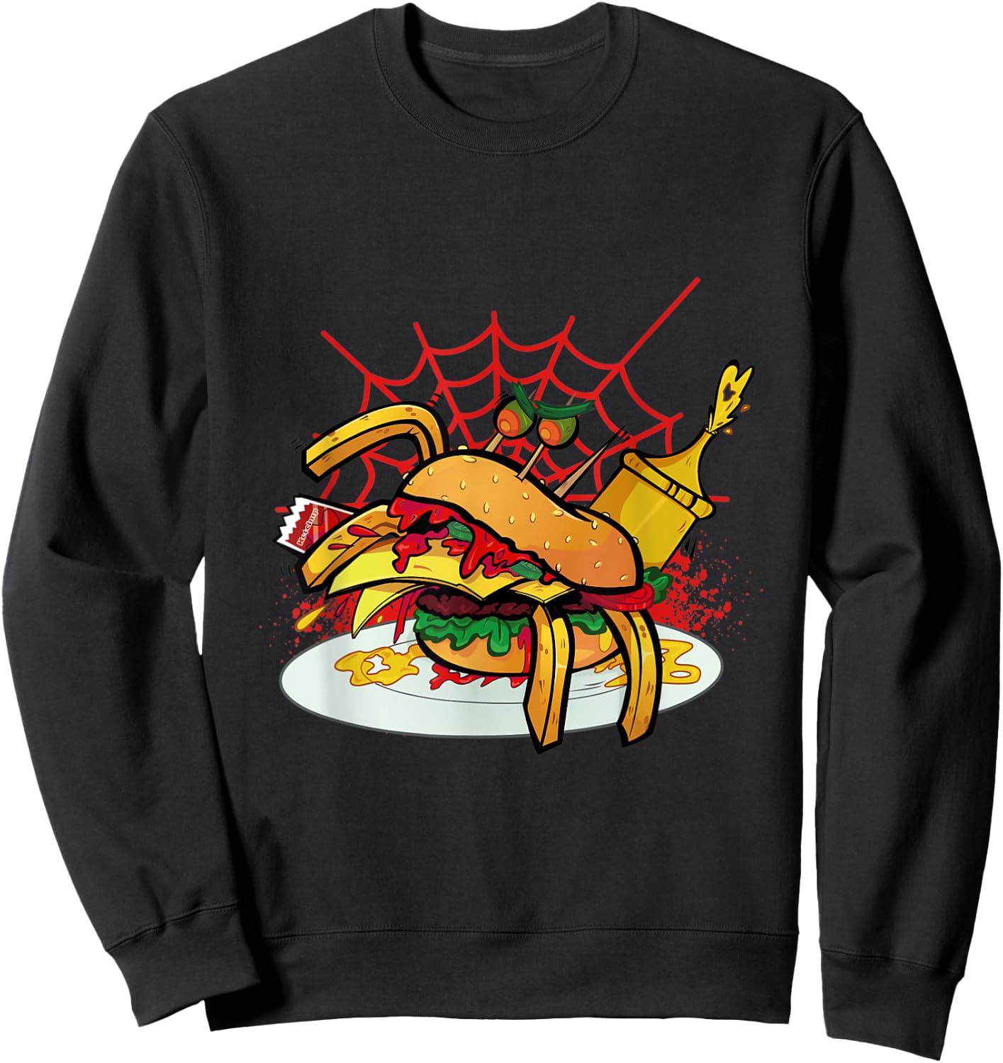 Monster Spider Cheese Burger Food Cheese Burger Sweatshirt - Sweatshirt | Black