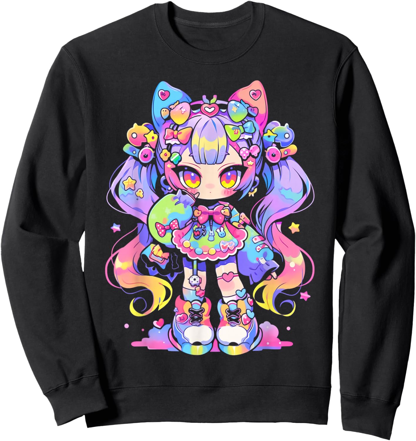 Kawaii Chibi Girl | Decora Fairy Kei Anime Manga Harajuku Sweatshirt - Sweatshirt | Black