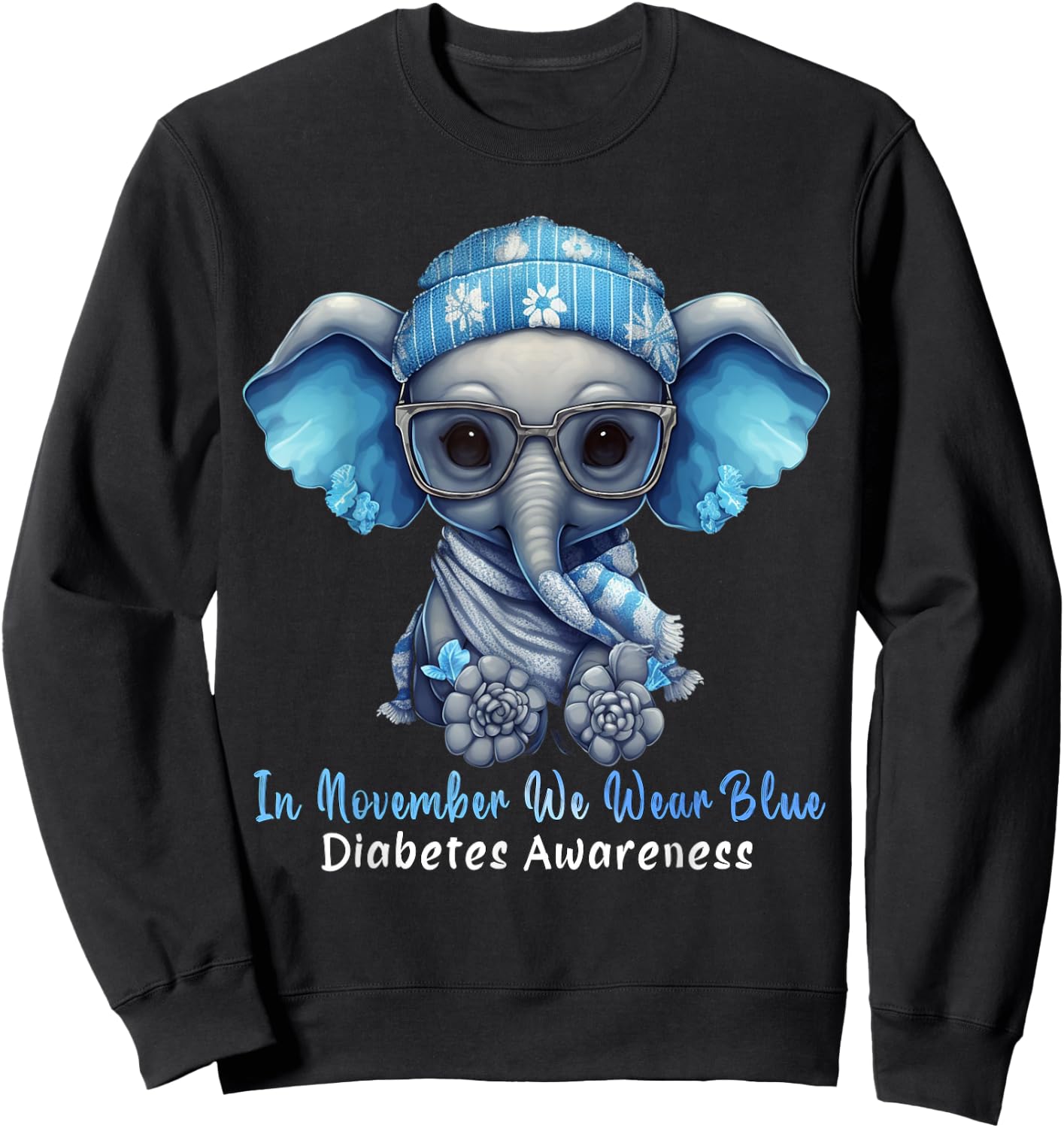 In November We Wear Blue Elephant Diabetes Awareness Gifts Sweatshirt - Sweatshirt | Black