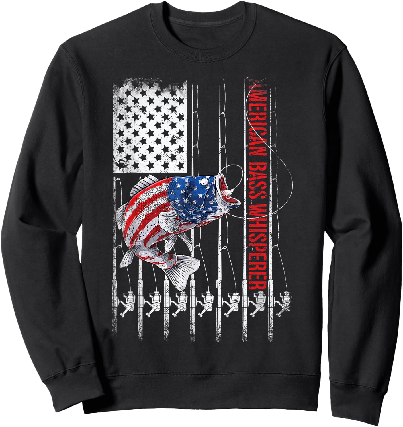 American Flag Bass Whisperer Fisherman Sweatshirt - Sweatshirt | Black