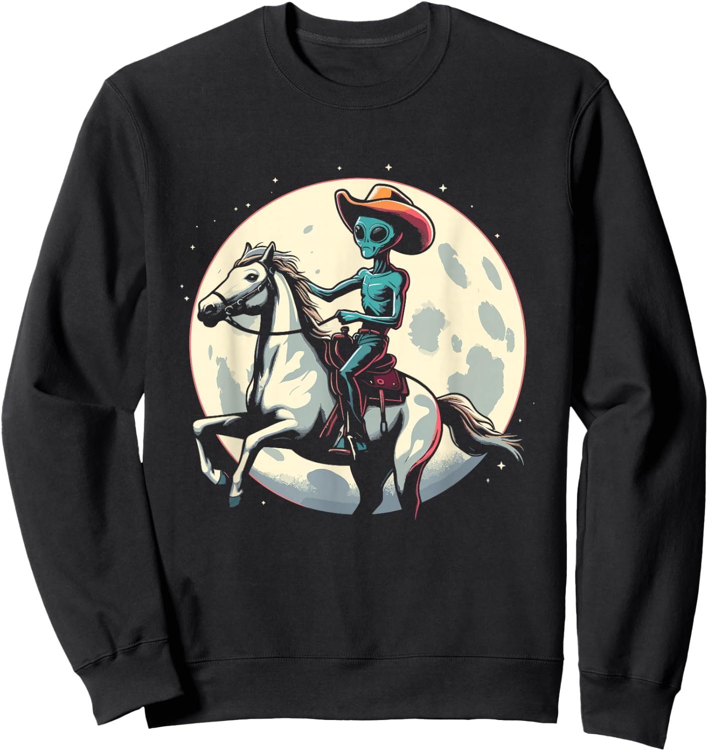 Alien Cowboy On A Horse - Vintage Alien UFO Conspiracy Lover Sweatshirt - Sweatshirt | Black