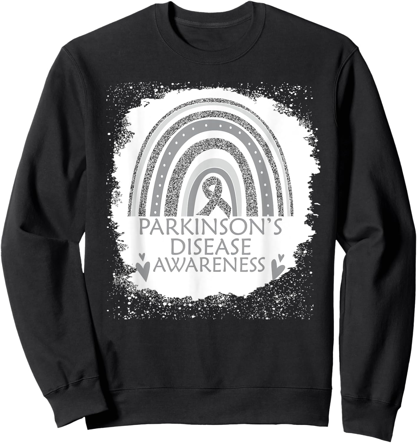 Parkinson's Disease Awareness Bleached Rainbow Gray Ribbon Sweatshirt - Sweatshirt | Black