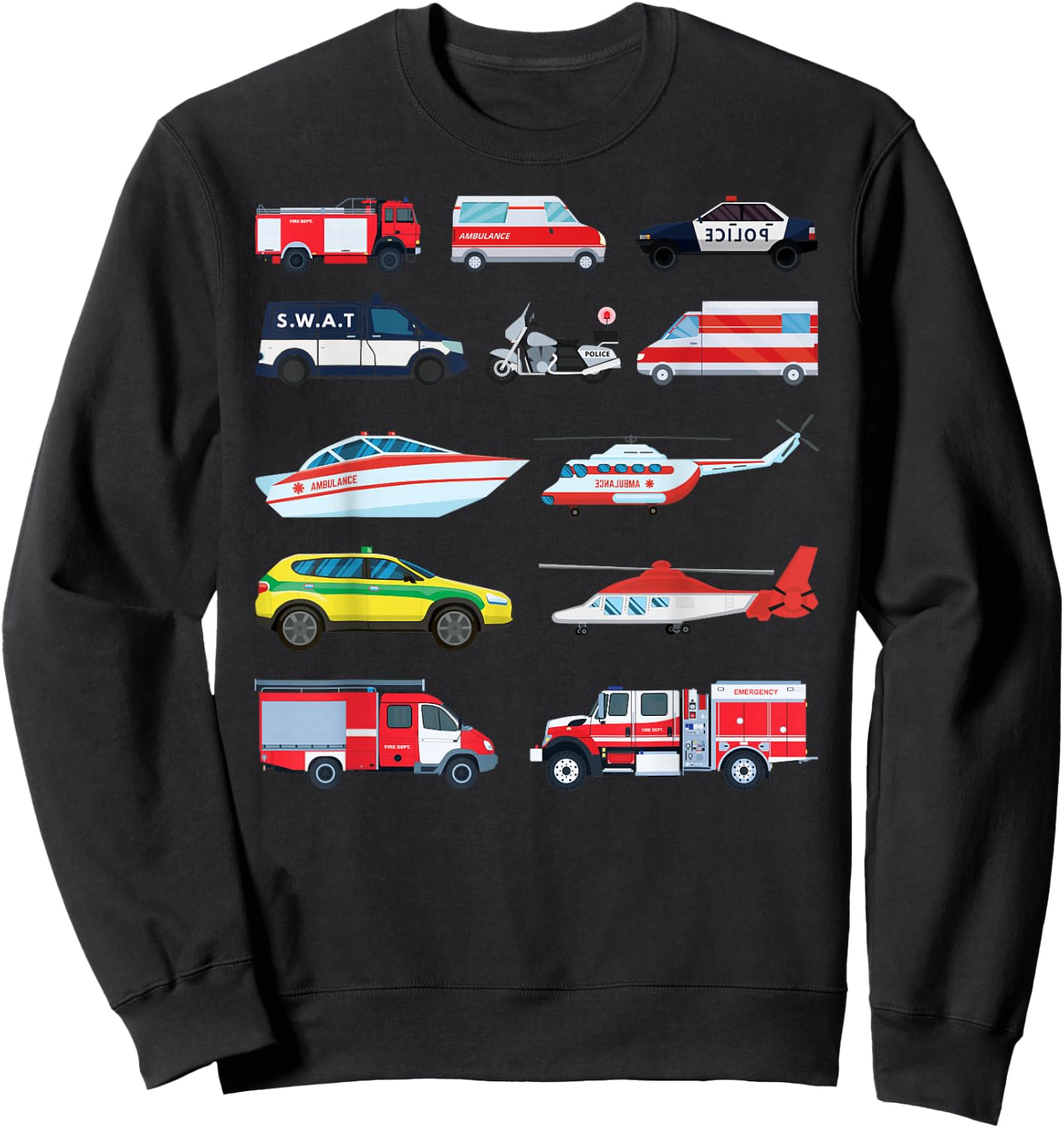 Emergency Vehicles, Emergency Boy and Girl Sweatshirt - Sweatshirt | Black