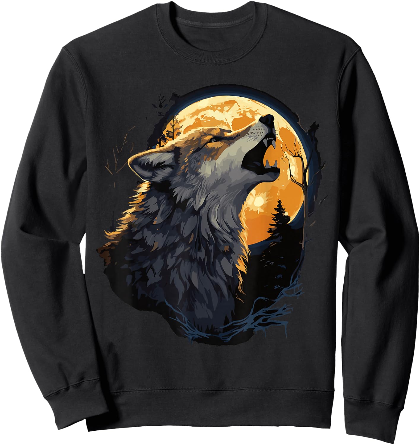 Three Wolves 3 Wolf Howling At The Moon Wild Animal Sweatshirt - Sweatshirt | Black