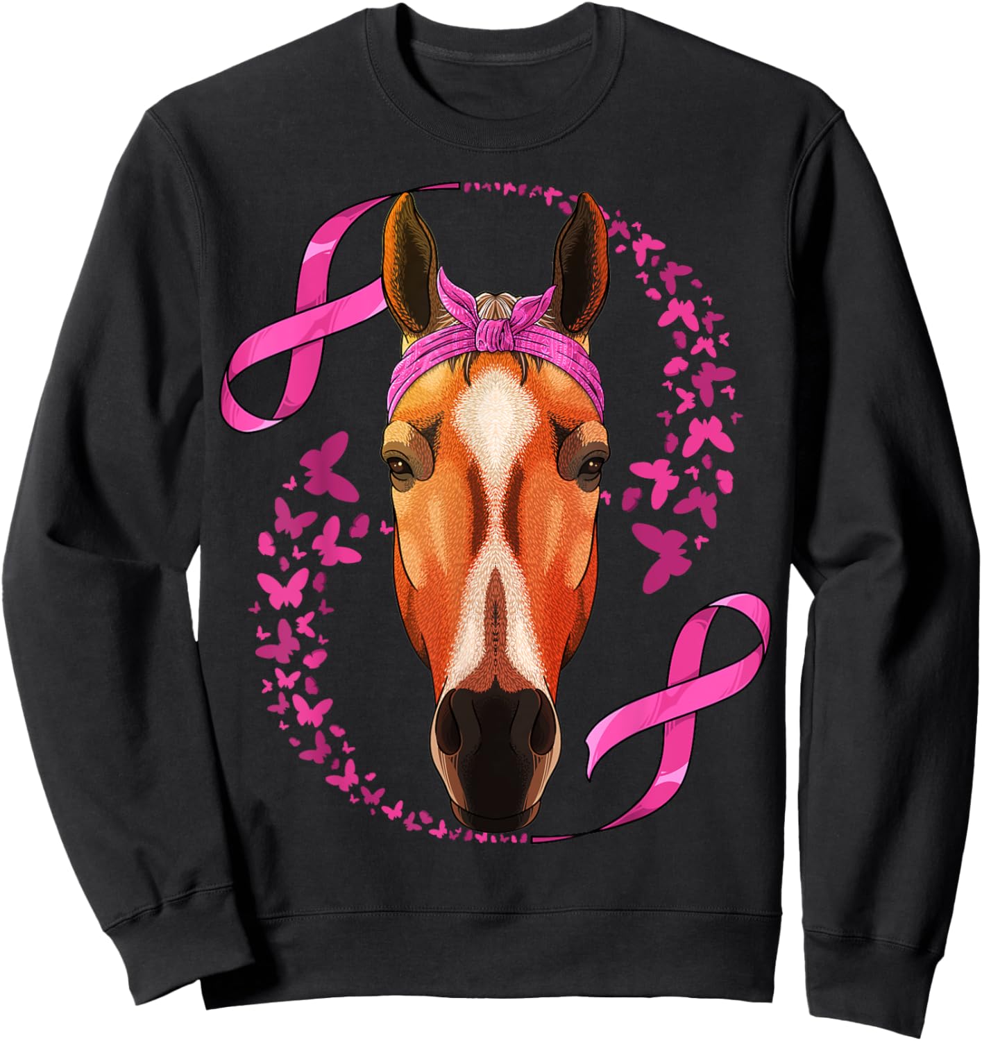 Horse Breast Cancer Awareness Pink Bandana Cancer Survivor Sweatshirt - Sweatshirt | Black