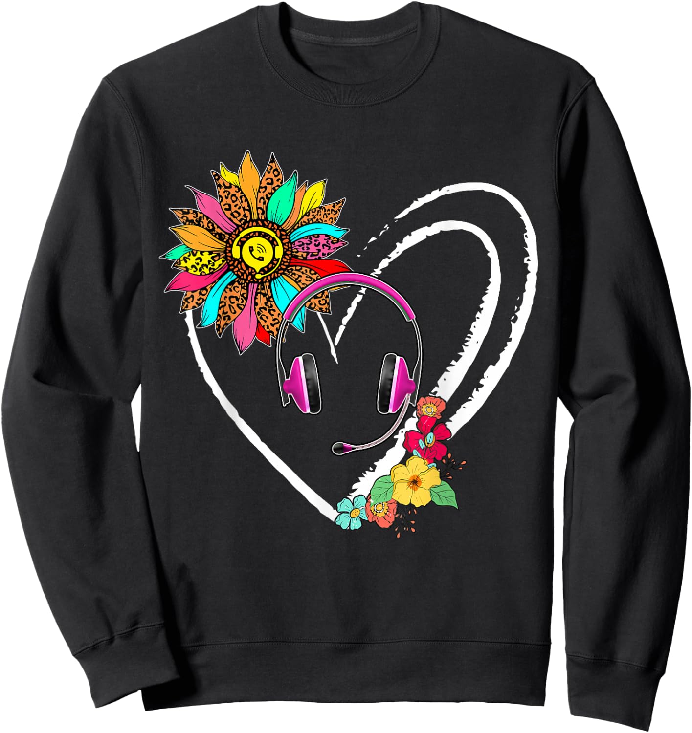 Dispatcher Tools Sunflower Cute Heart Shape Floral Family Sweatshirt - Sweatshirt | Black
