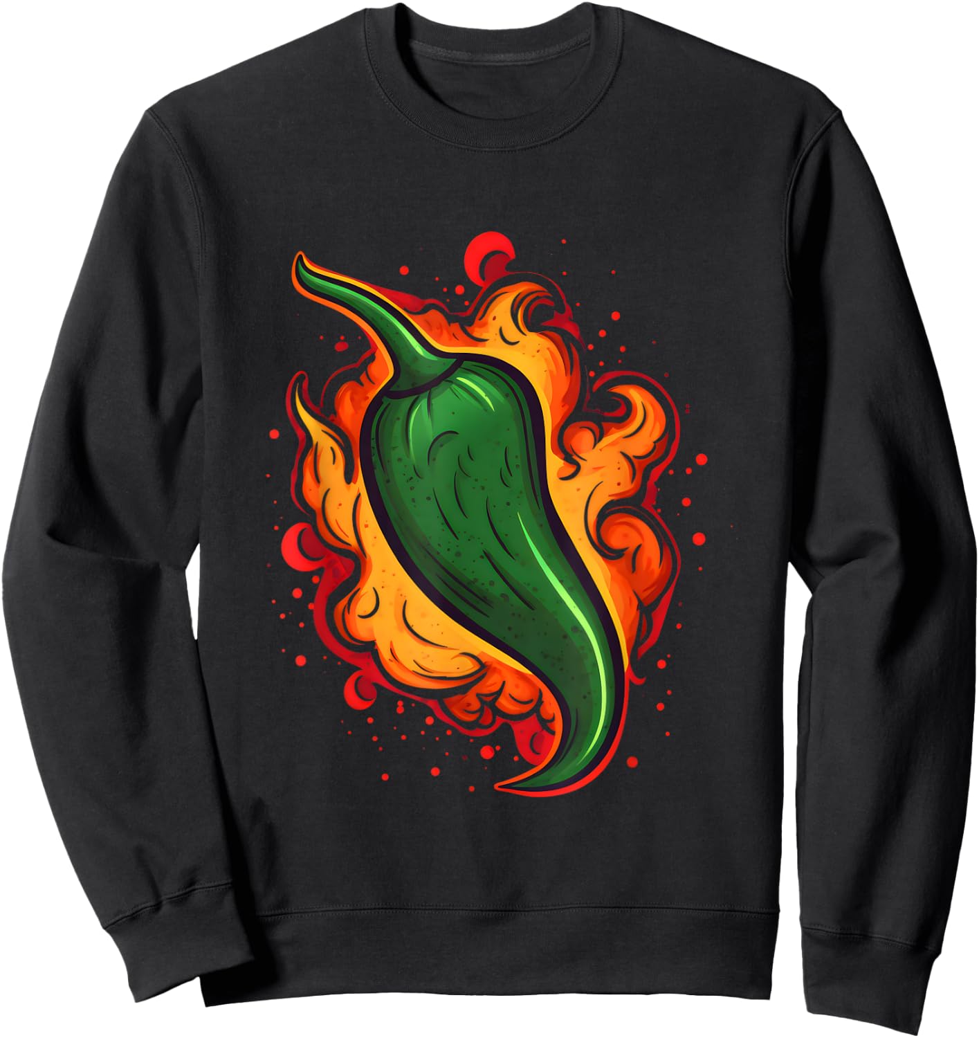 Green Chili Pepper Hot Spicy Food Lovers Fire Mexican Chef Sweatshirt - Sweatshirt | Black