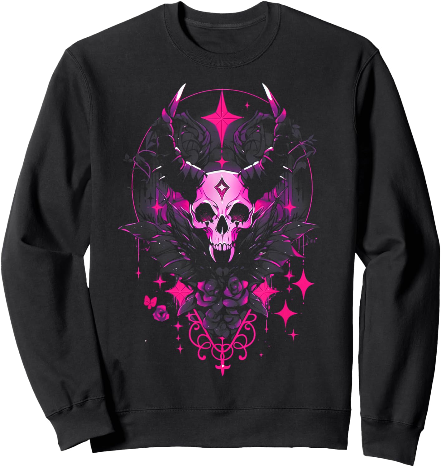 Pastel Goth Creepy Cute Yami Kawaii Spooky Gothic Skull Sweatshirt - Sweatshirt | Black