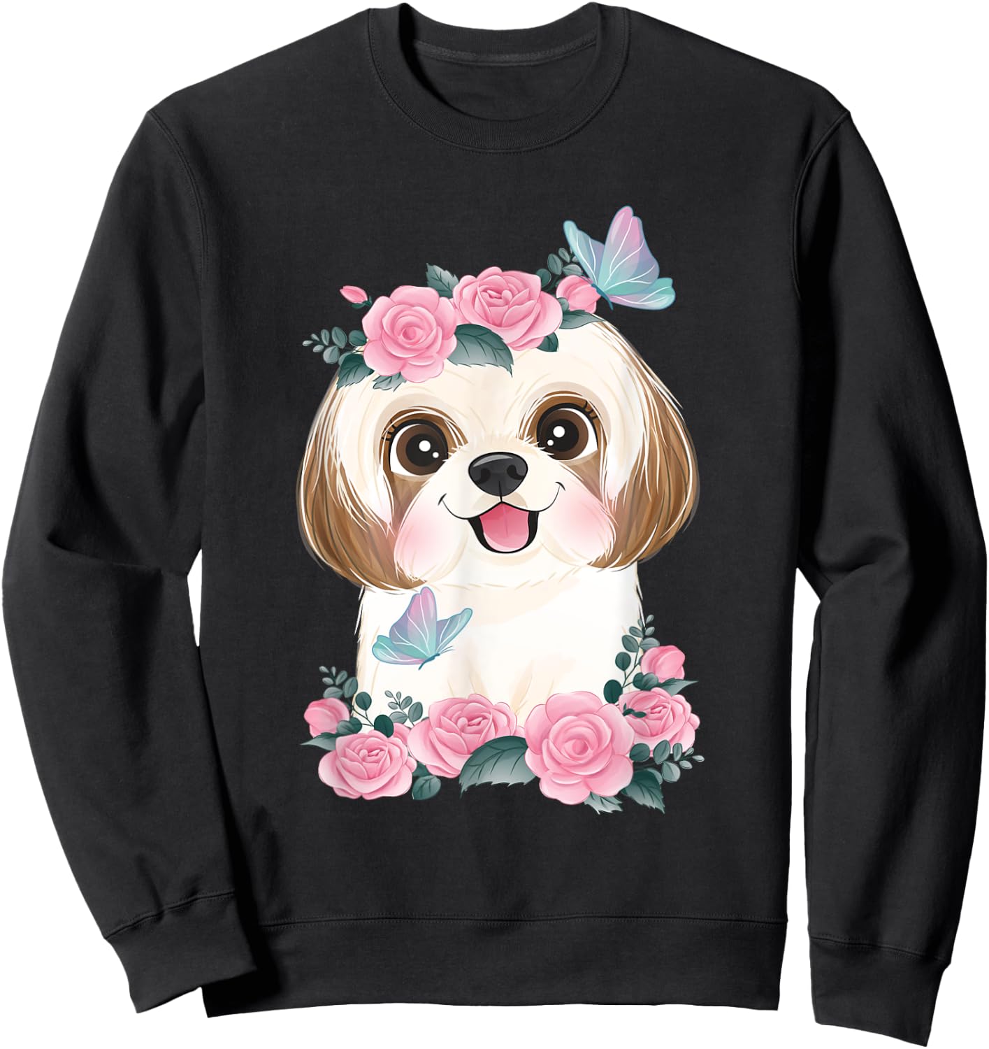 Spring Floral Shih Tzu - Dog Trainer Animal Breeder Canine Men Women Kids Sweatshirt - Sweatshirt | Black