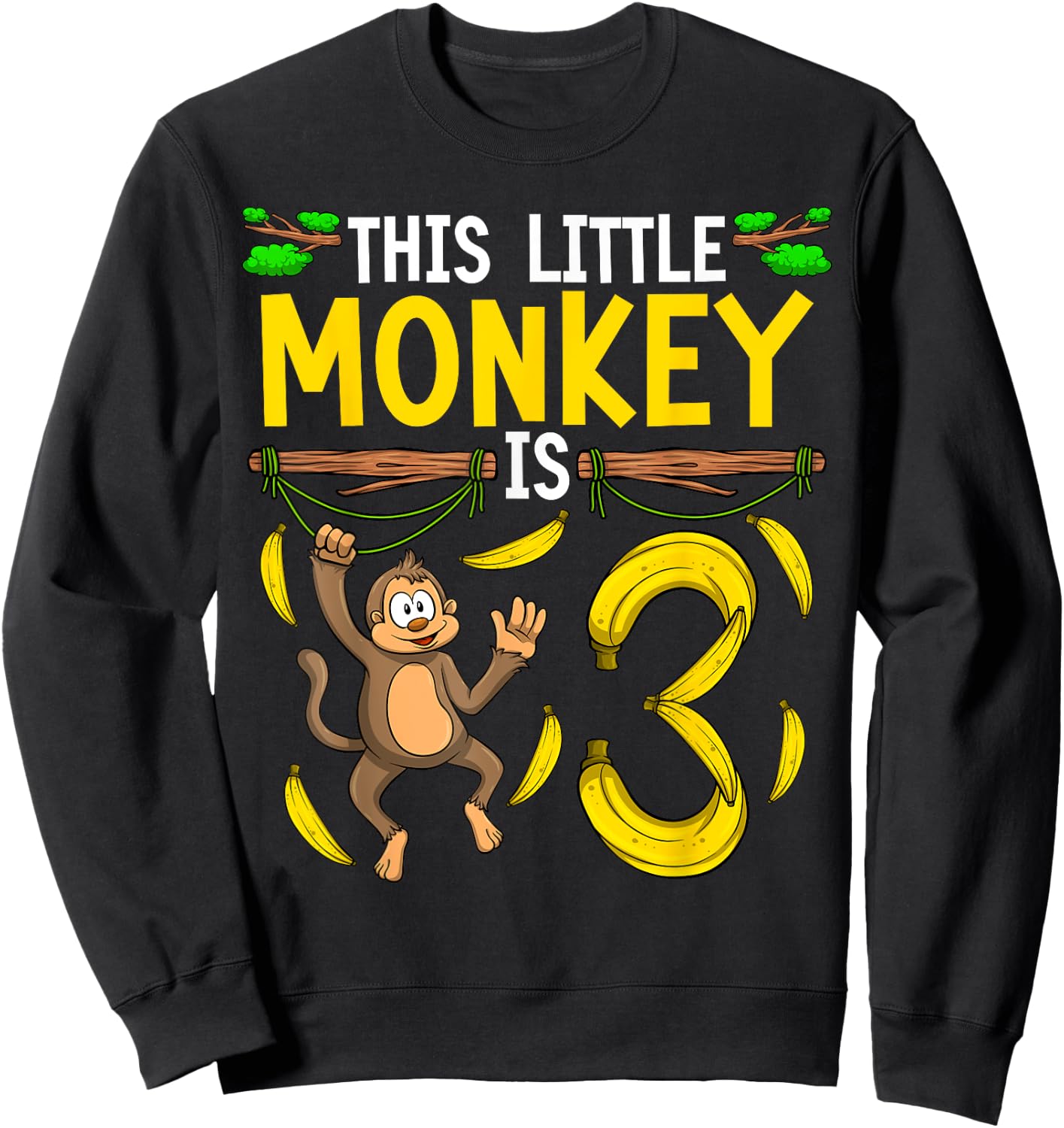 Monkey Birthday Shirt 3rd Monkey Theme Party Kids Sweatshirt - Sweatshirt | Black