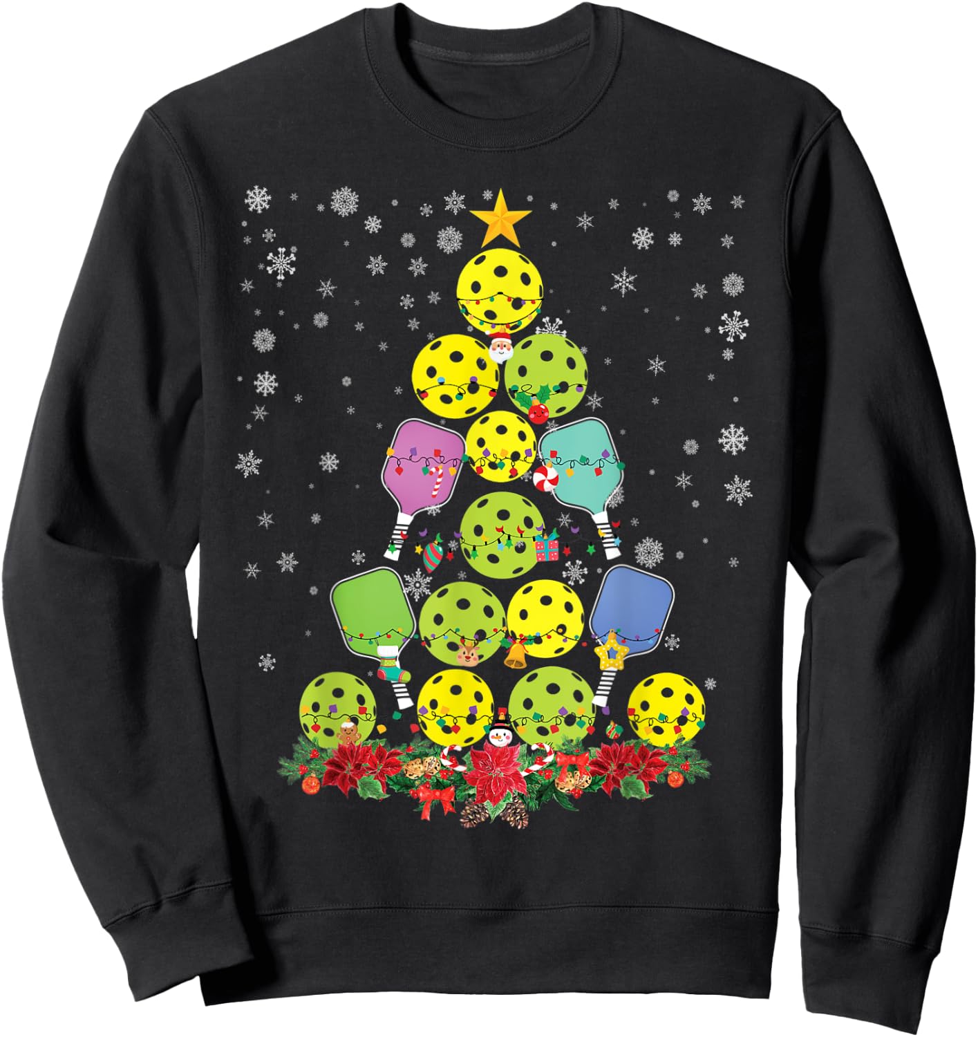 Pickleball Christmas Tree Santa Pickleball X Mas Lights Sweatshirt - Sweatshirt | Black