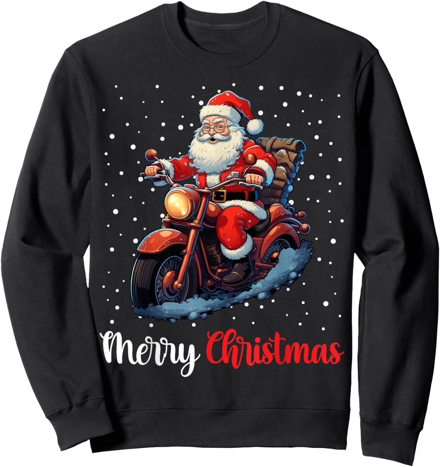 Merry Christmas Santa Riding Motorcycle Biker Sweatshirt - Sweatshirt | Black
