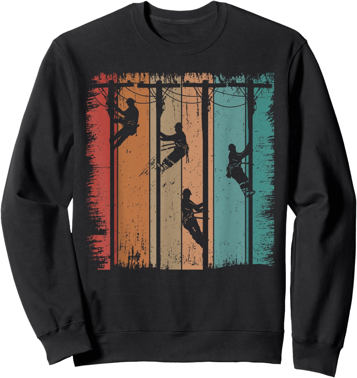 Vintage Lineman Father Retro Electric Cable Lineman Sweatshirt - Sweatshirt | Black