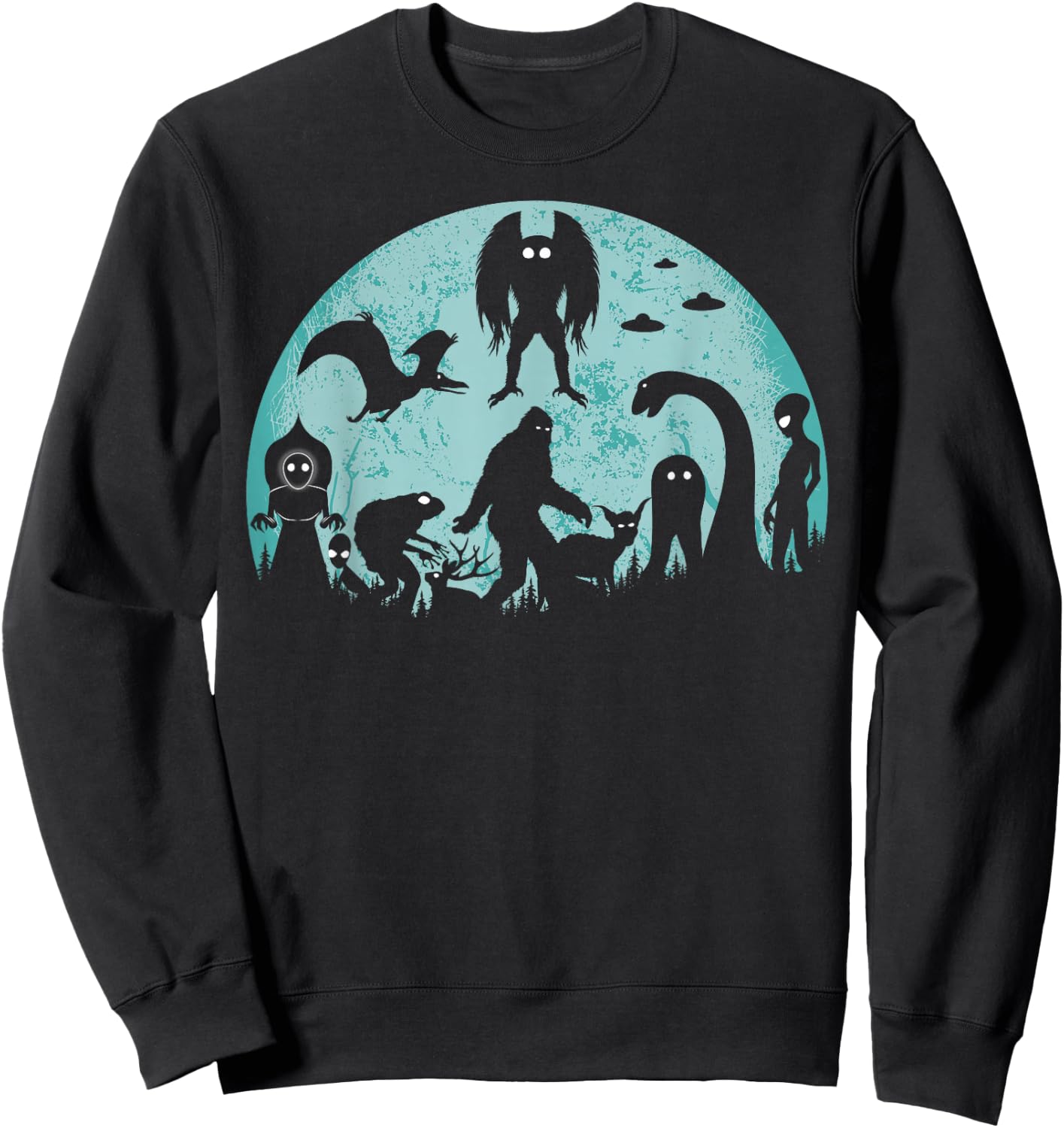 Bigfoot Loch Ness Monster Mothman And Aliens Funny Cryptid Sweatshirt - Sweatshirt | Black
