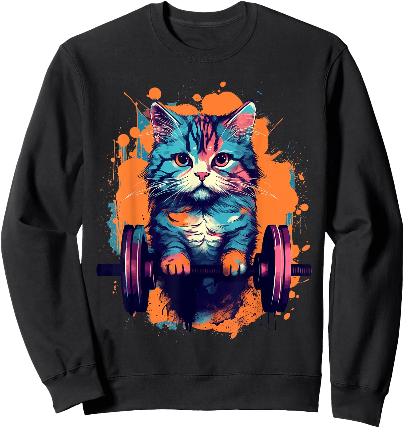 Gym, Workout or Fitness Gift Funny Cat in a Gym Women Sweatshirt - Sweatshirt | Black
