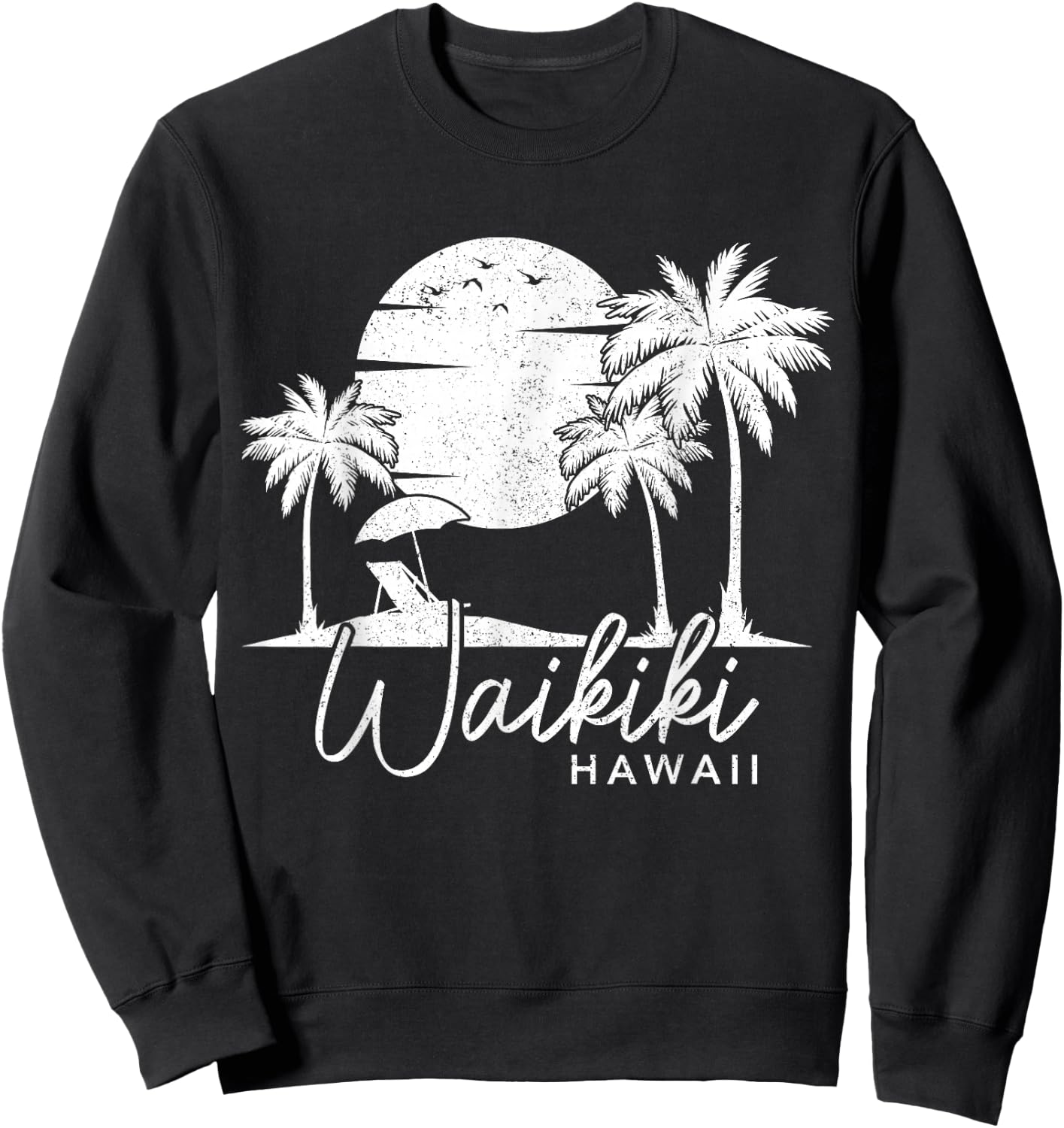 Waikiki Beach Hawaii Surf Vintage Sunset Surfer Sweatshirt - Sweatshirt | Black