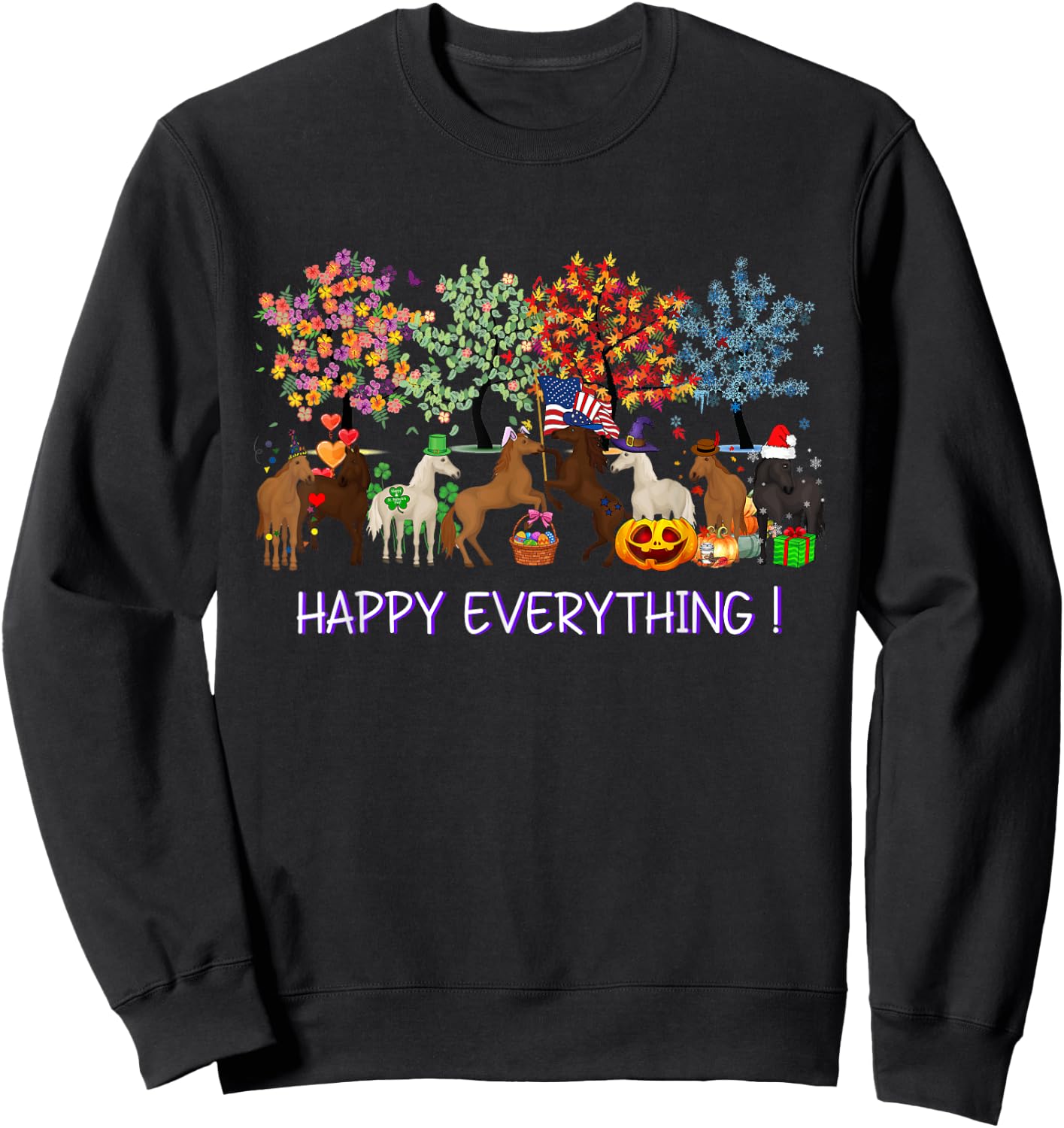 Happy everything - Horse American Flag Equestrian Patriotic Women Kids Men Sweatshirt - Sweatshirt | Black