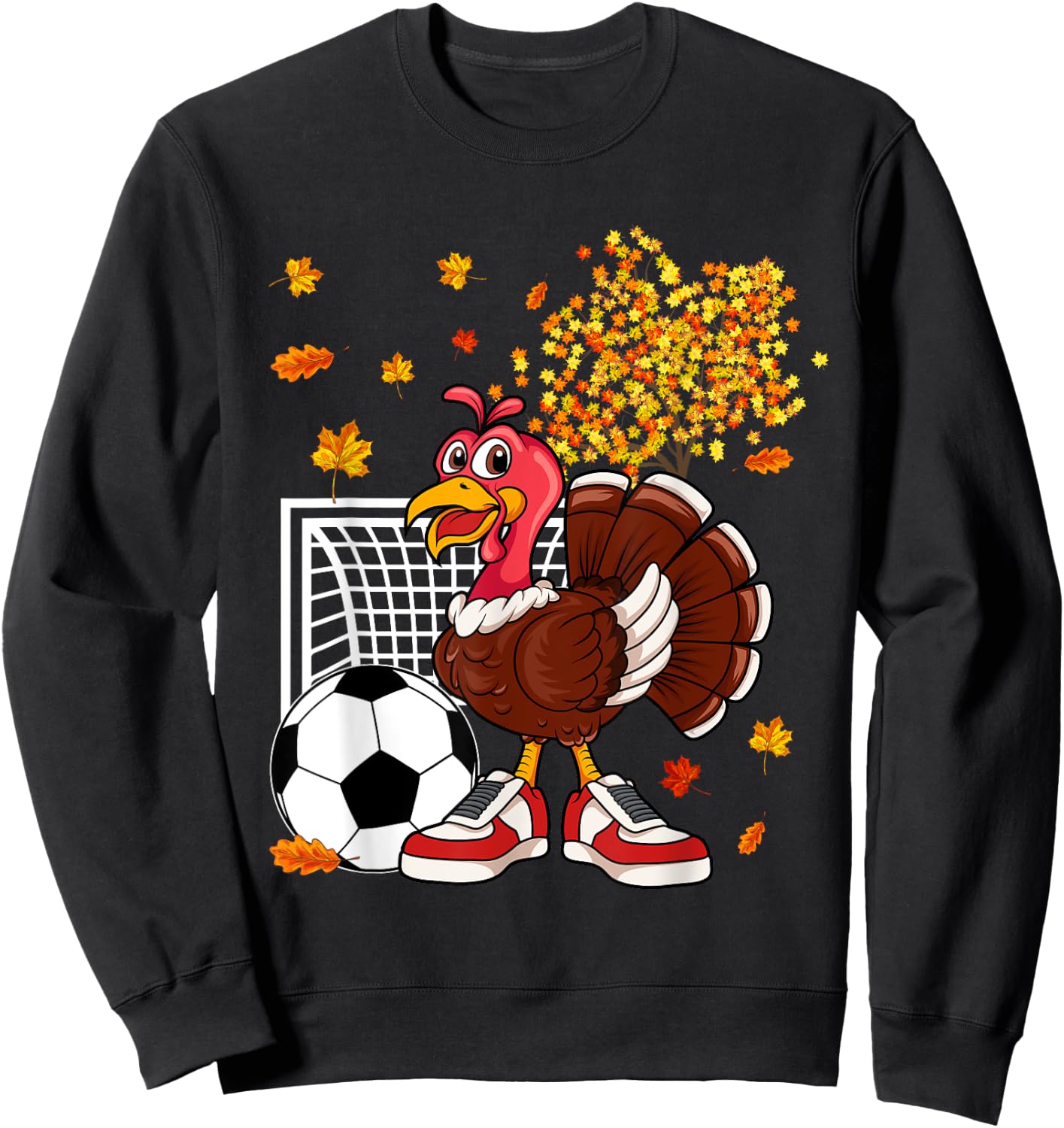 Turkey Playing Soccer Thanksgiving Player Coach Fall Lover Sweatshirt - Sweatshirt | Black