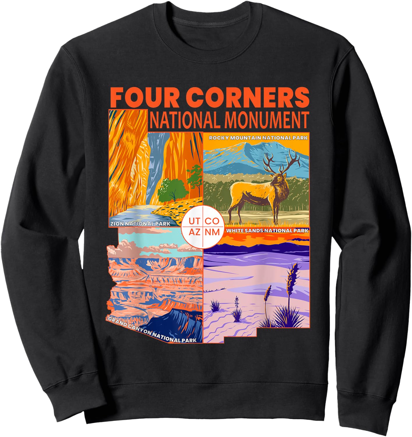 Four Corners National Monument With National Parks Retro Sweatshirt - Sweatshirt | Black